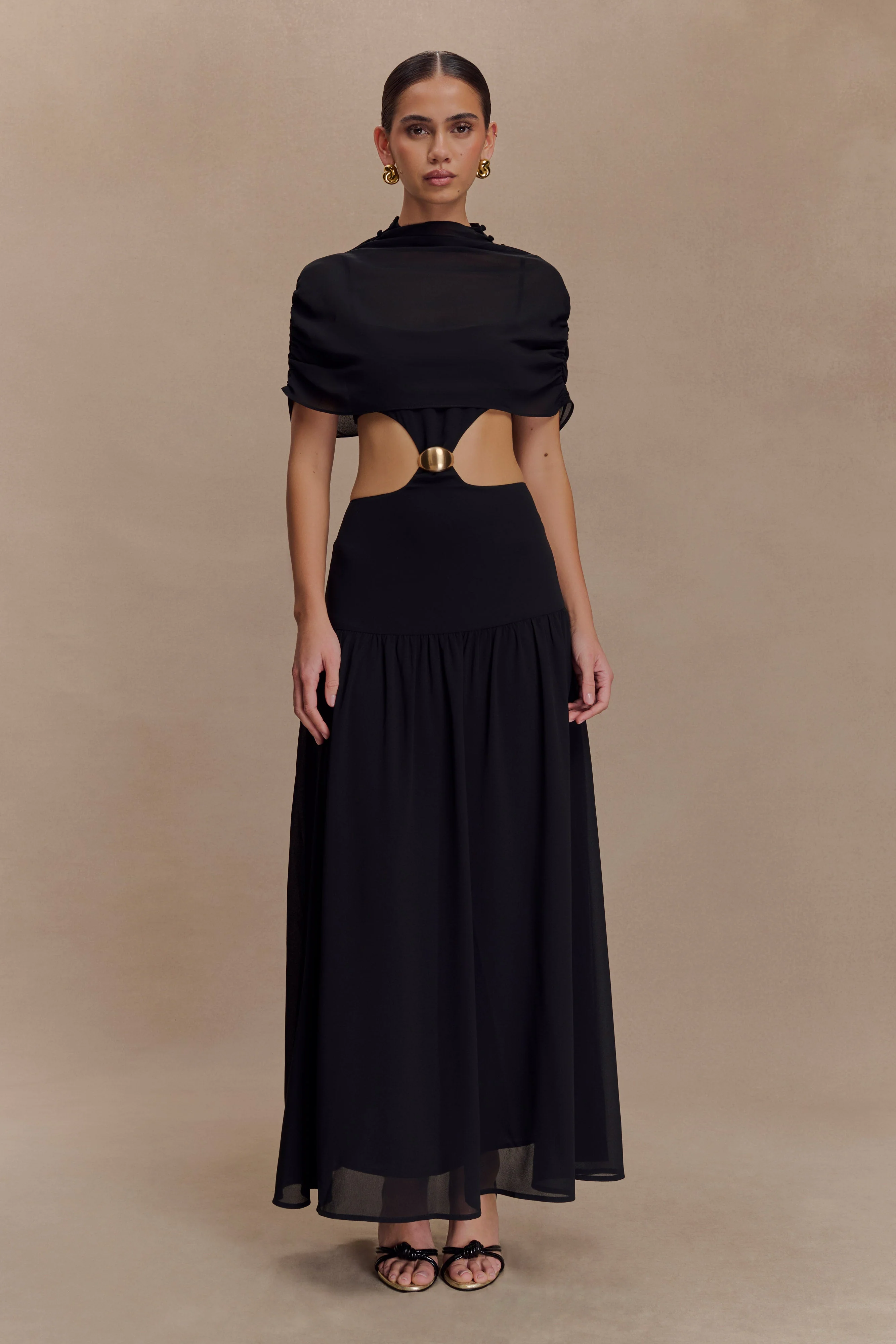 Georgina Chiffon Midi Dress - Black