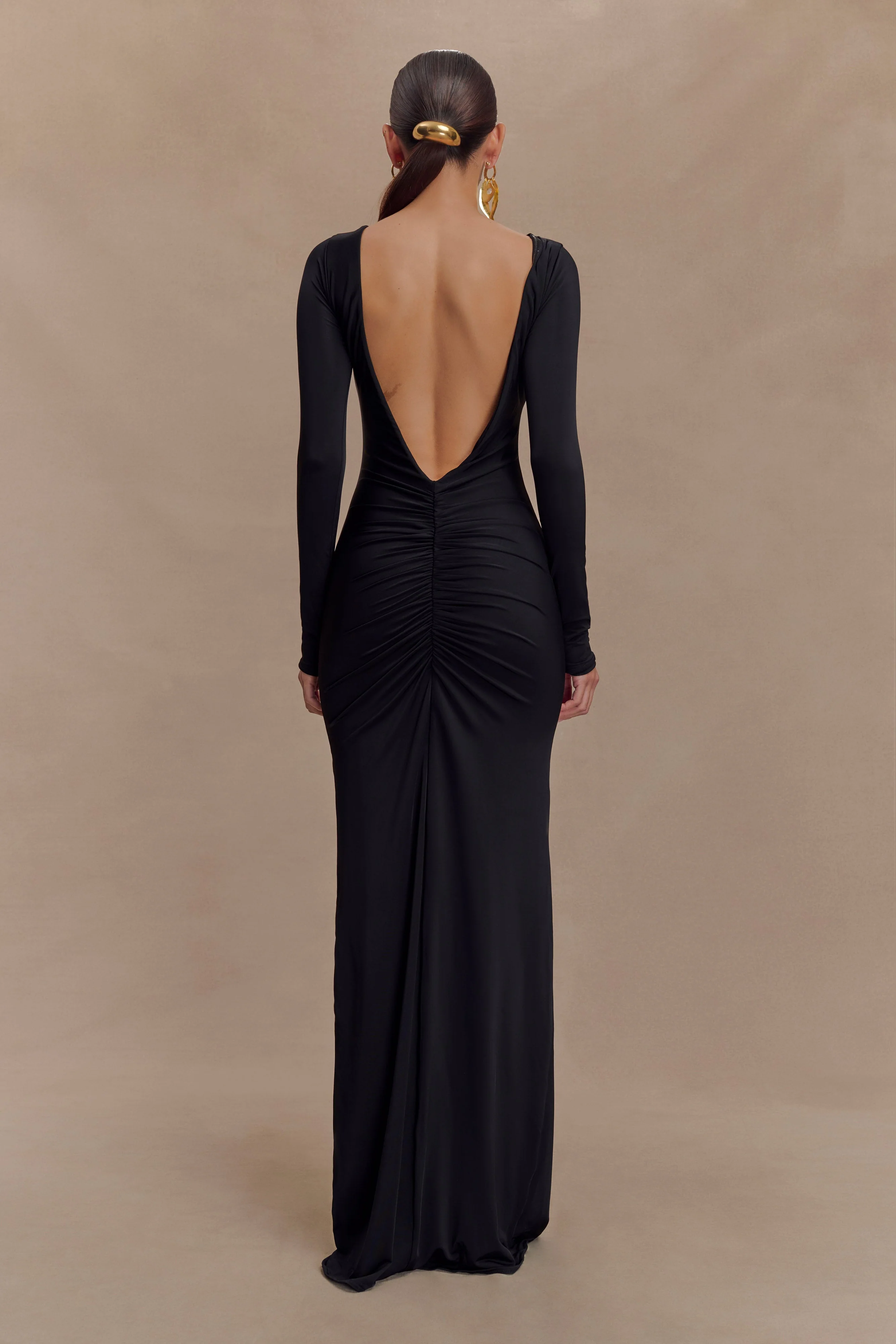 Louisa Long Sleeve Slinky Maxi Dress - Black