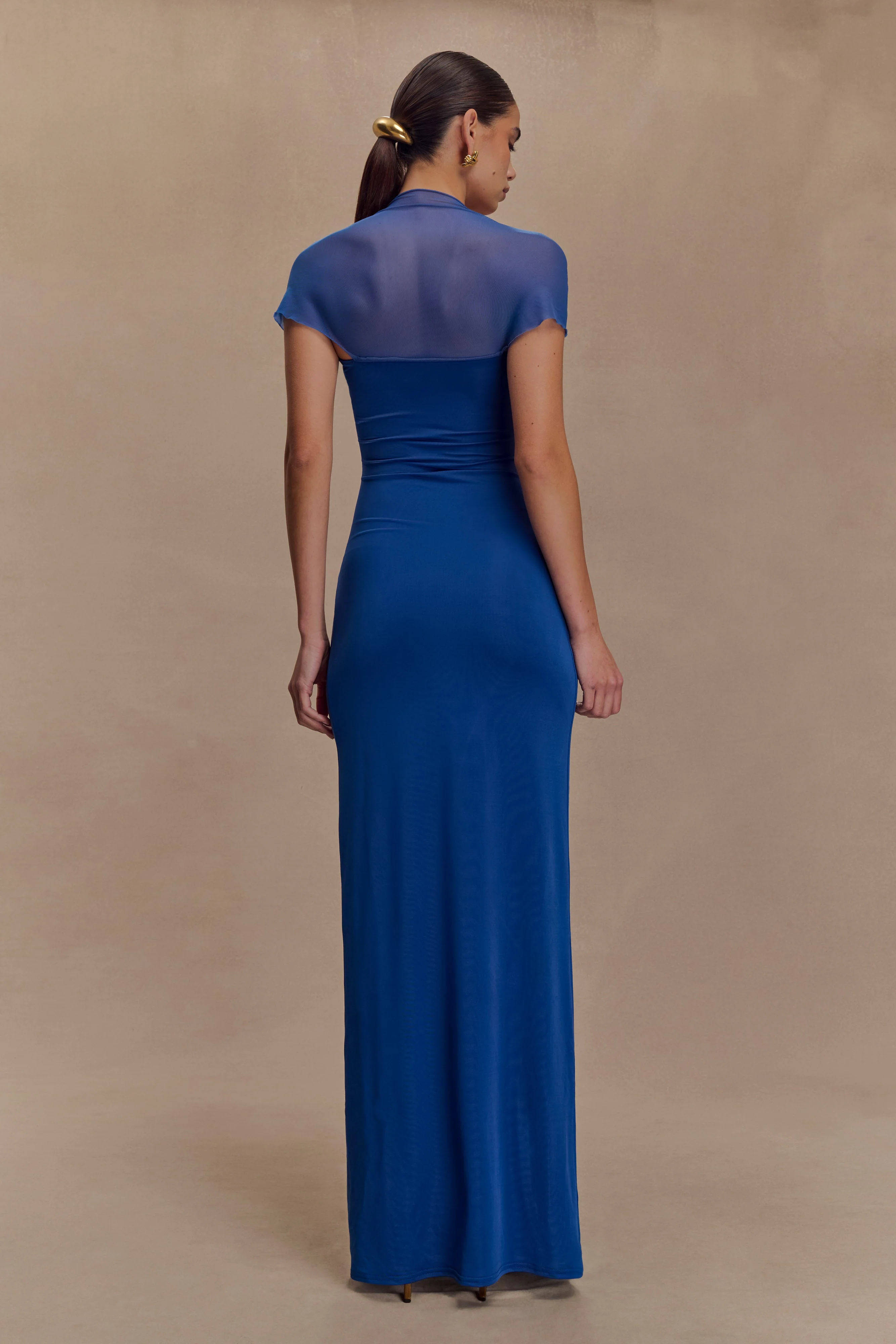 Wyatt Slinky And Mesh Maxi Dress - Cobalt Blue