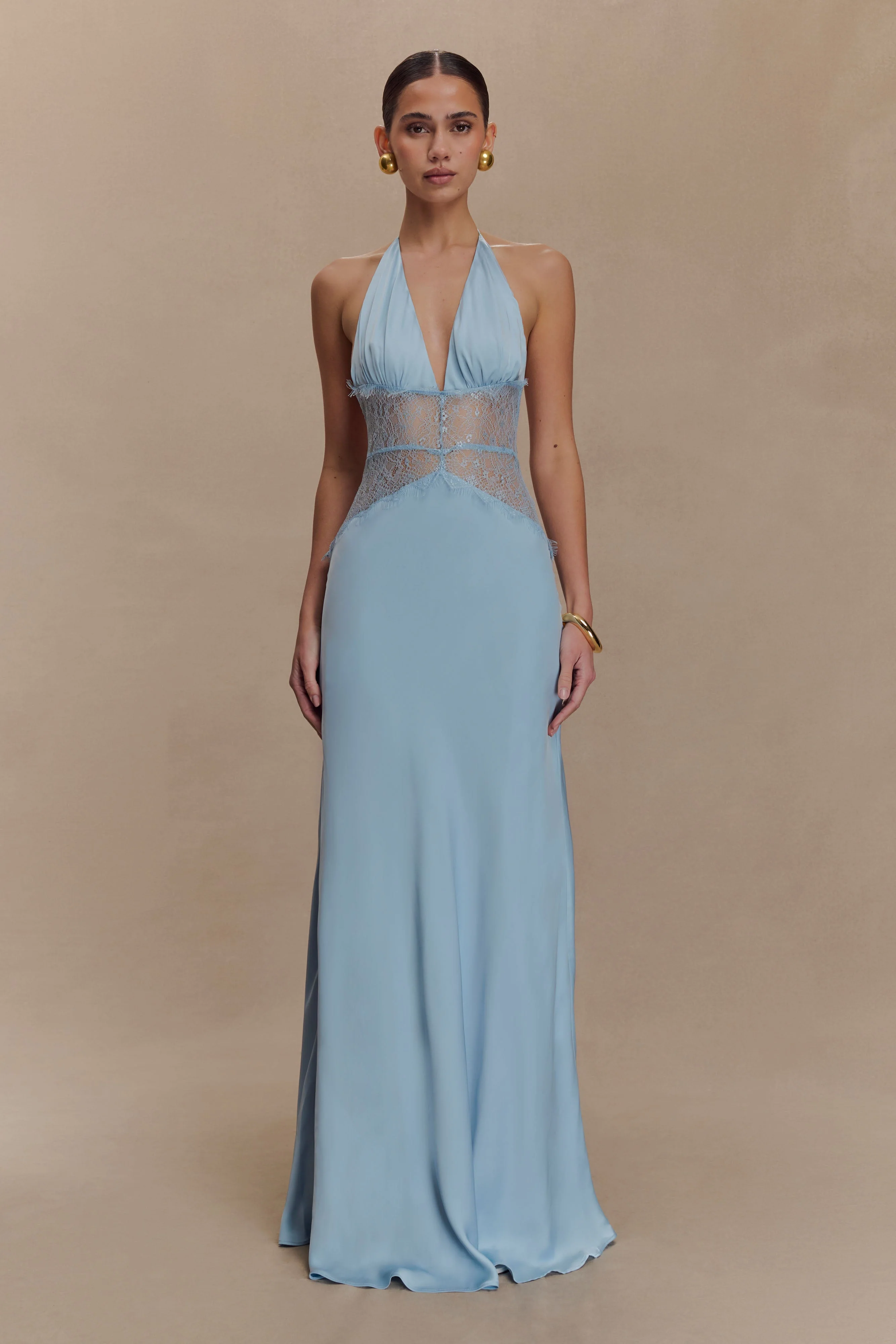 Dinah Lace And Satin Maxi Dress - Cornflower Blue