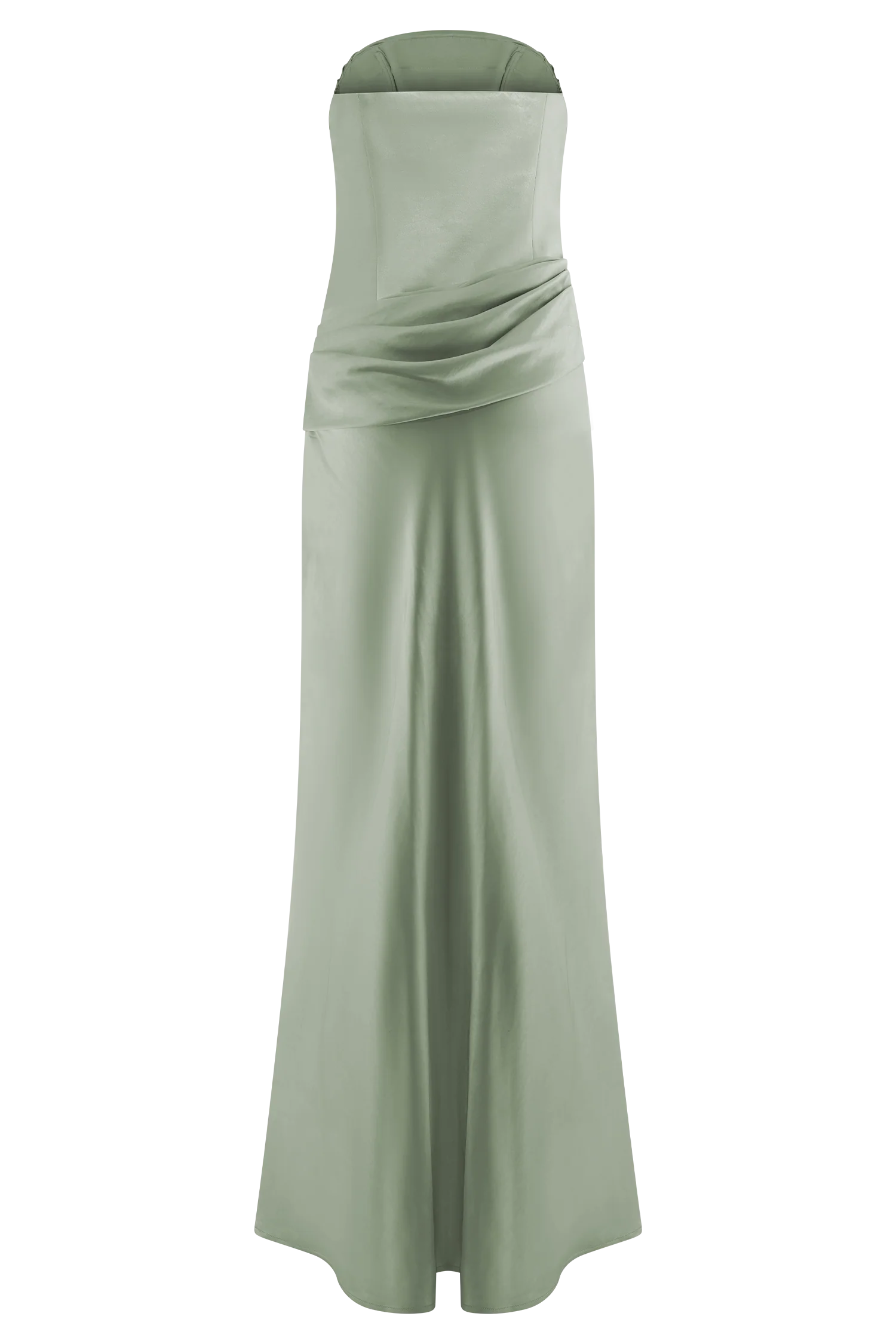 Jasmine Strapless Satin Maxi Dress - Sage
