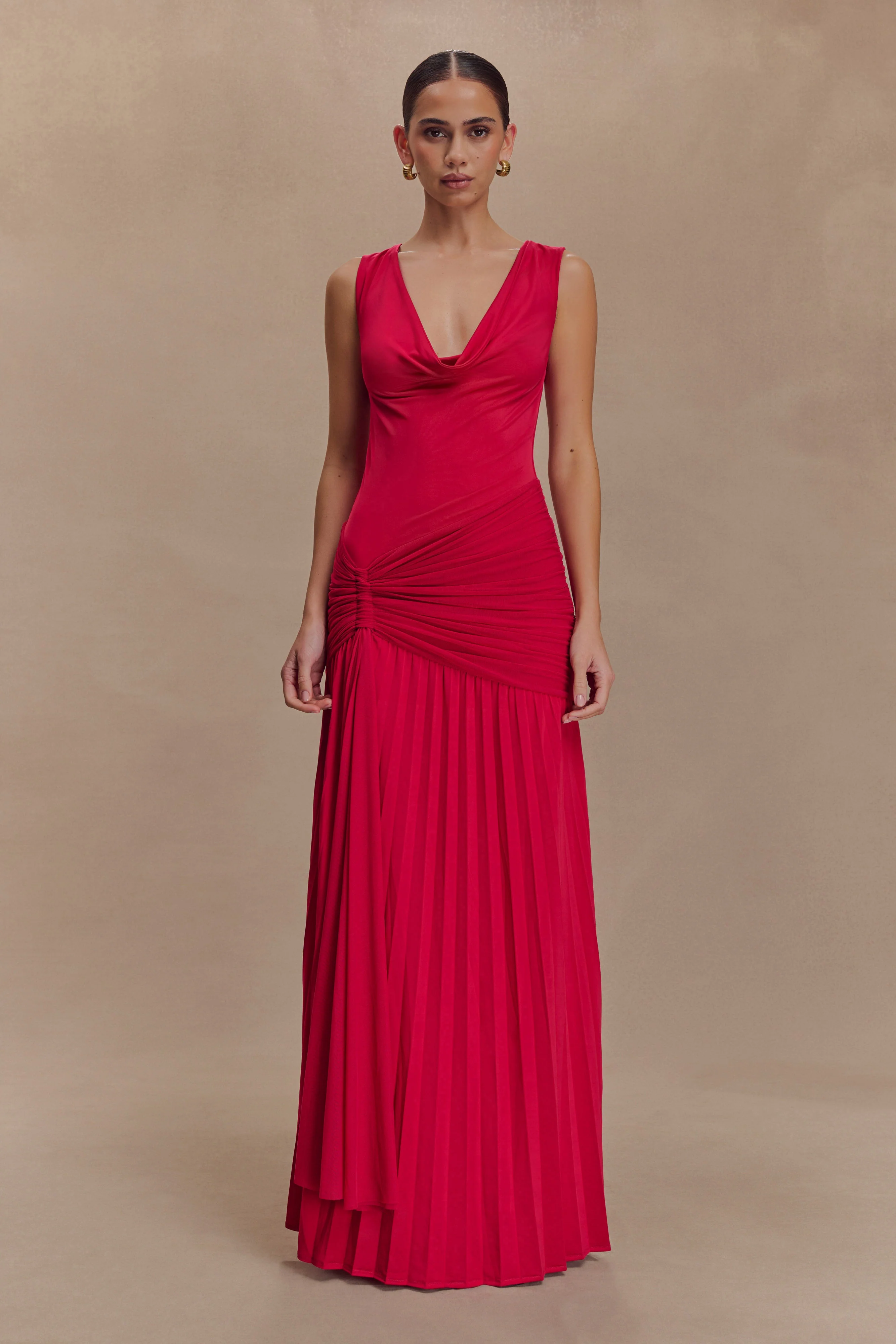 Dania Cowl Neck Slinky Maxi Dress - Fuchsia Pink
