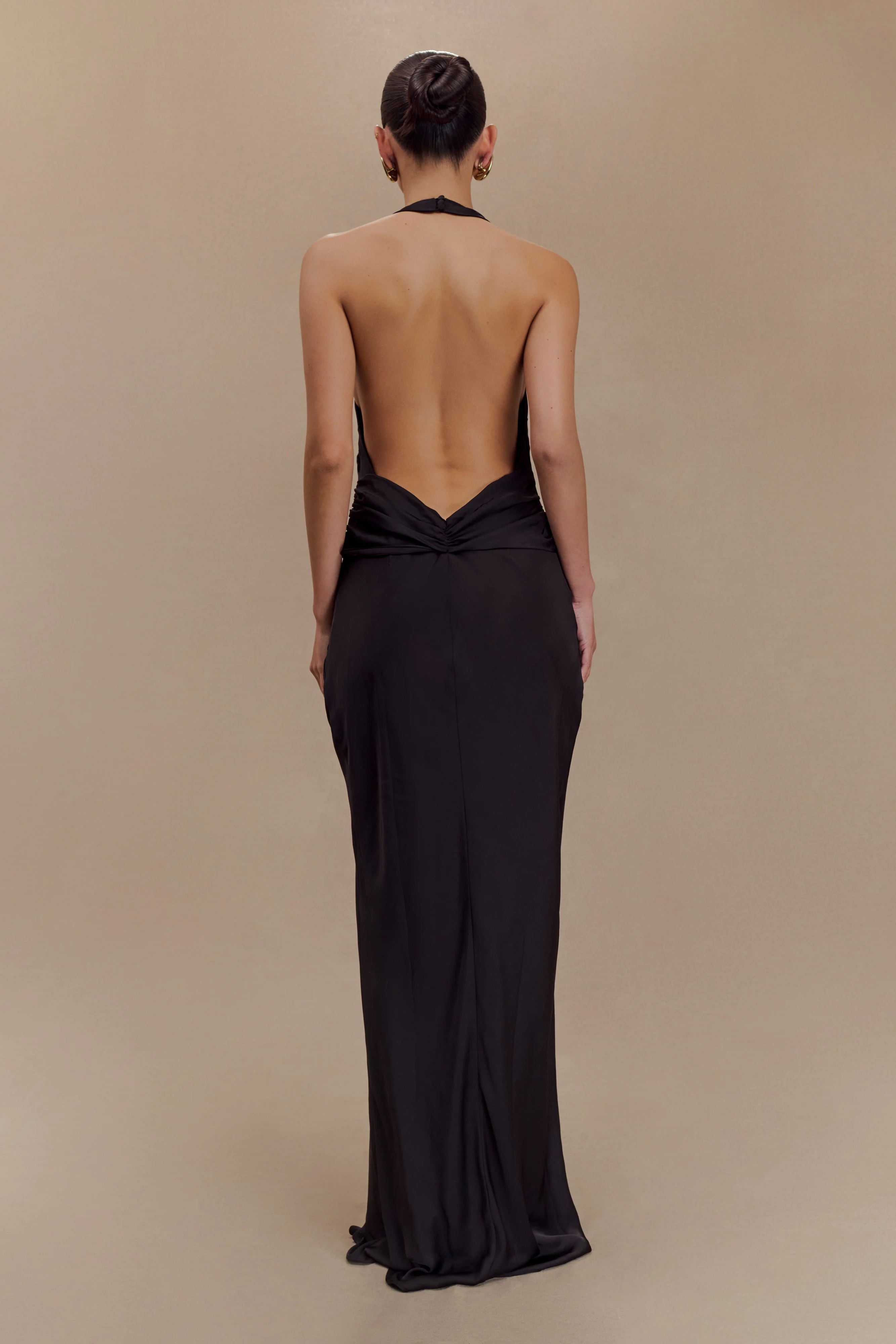 Rinna Satin Halter Maxi Dress - Black