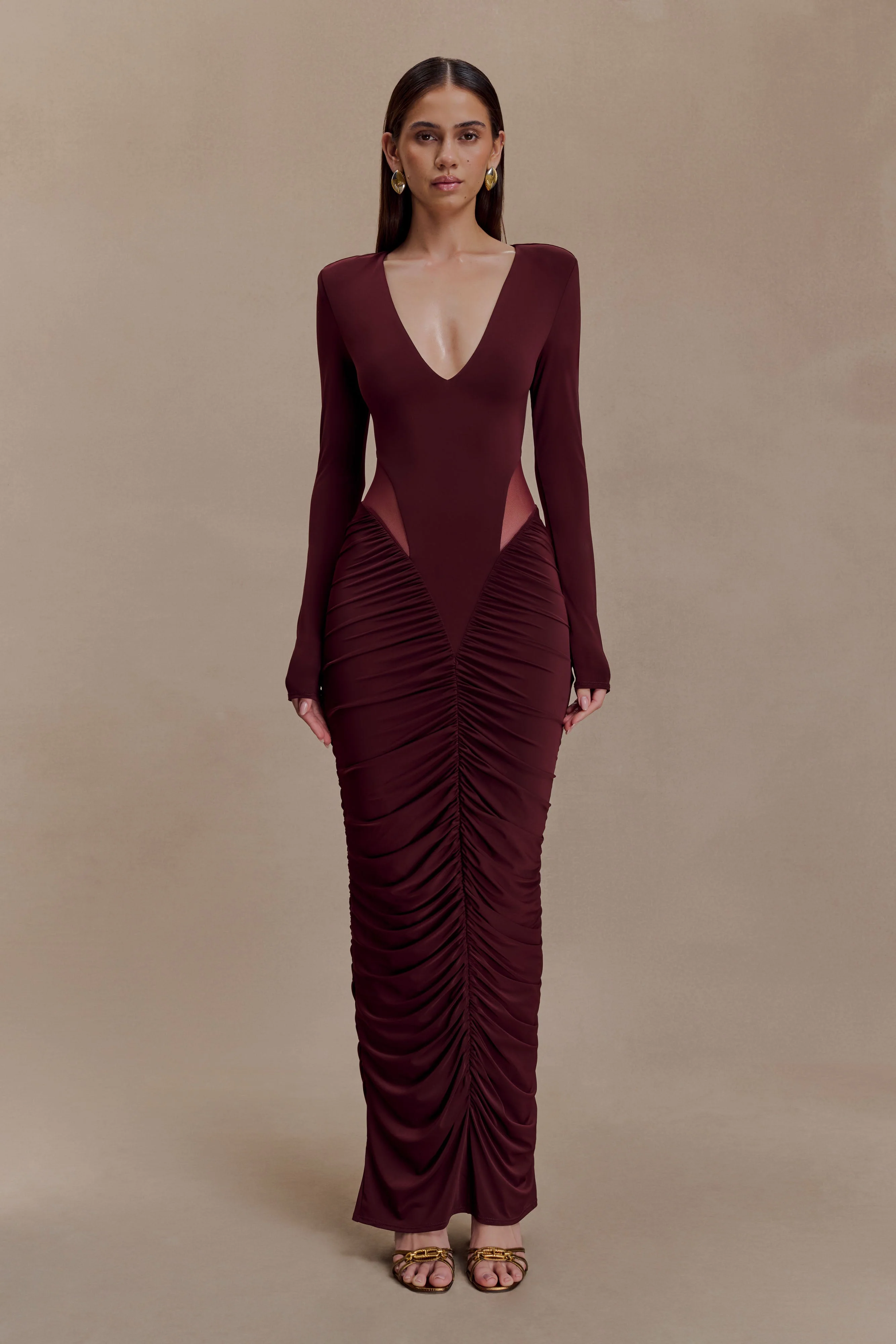 Louanne Slinky Long Sleeve Maxi Dress - Burgundy