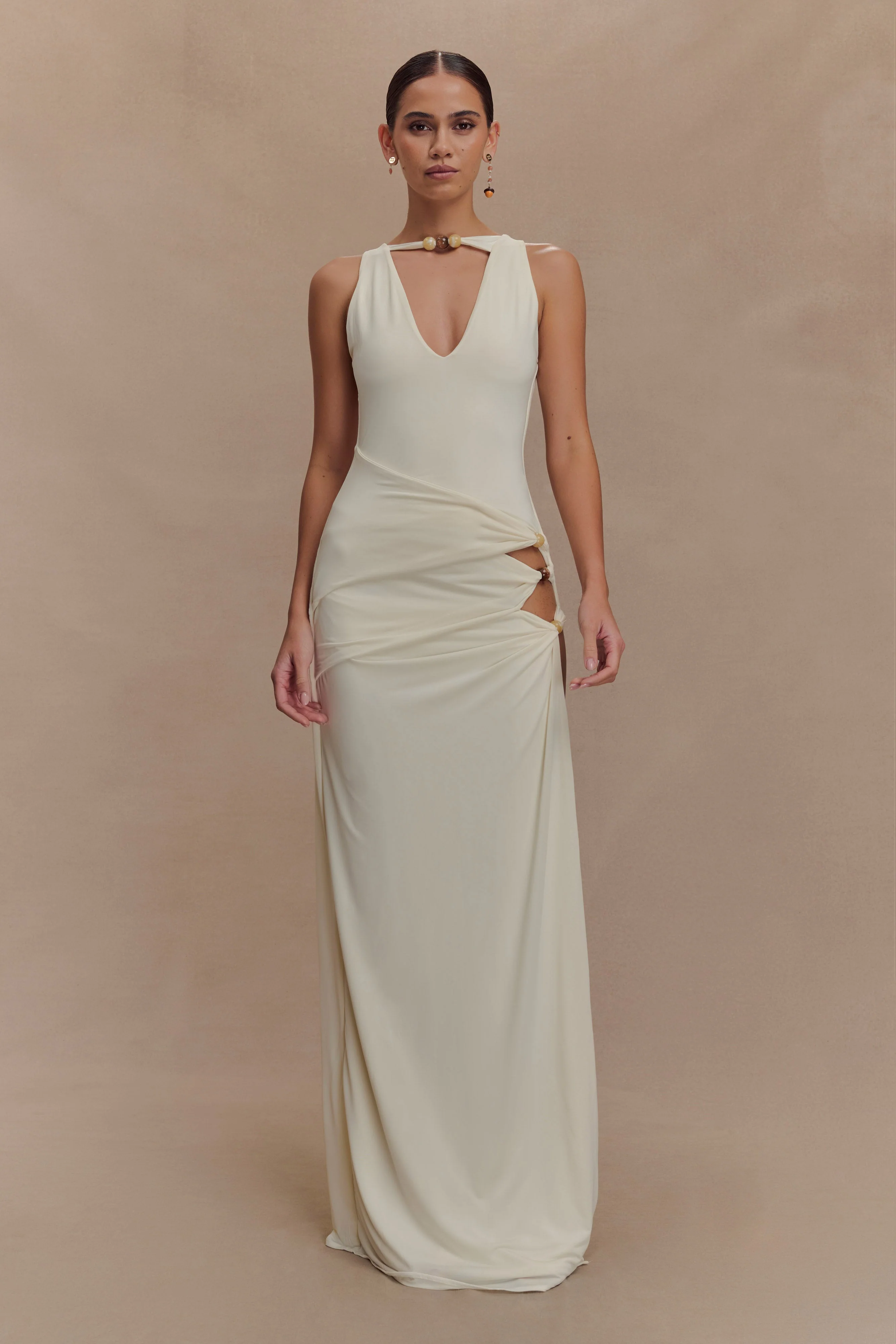 Kaiden Slinky Beaded Maxi Dress - Ivory