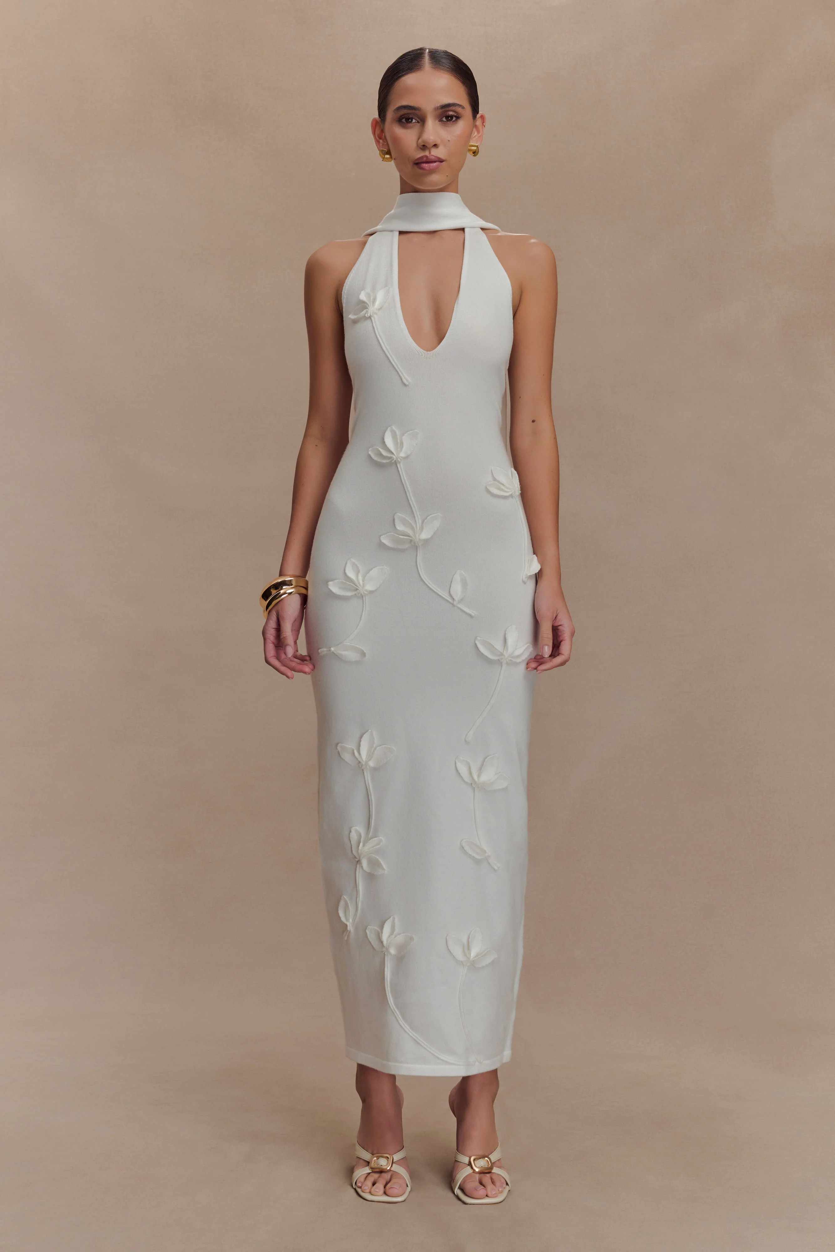 Wynn Floral Knit Midi Dress - White