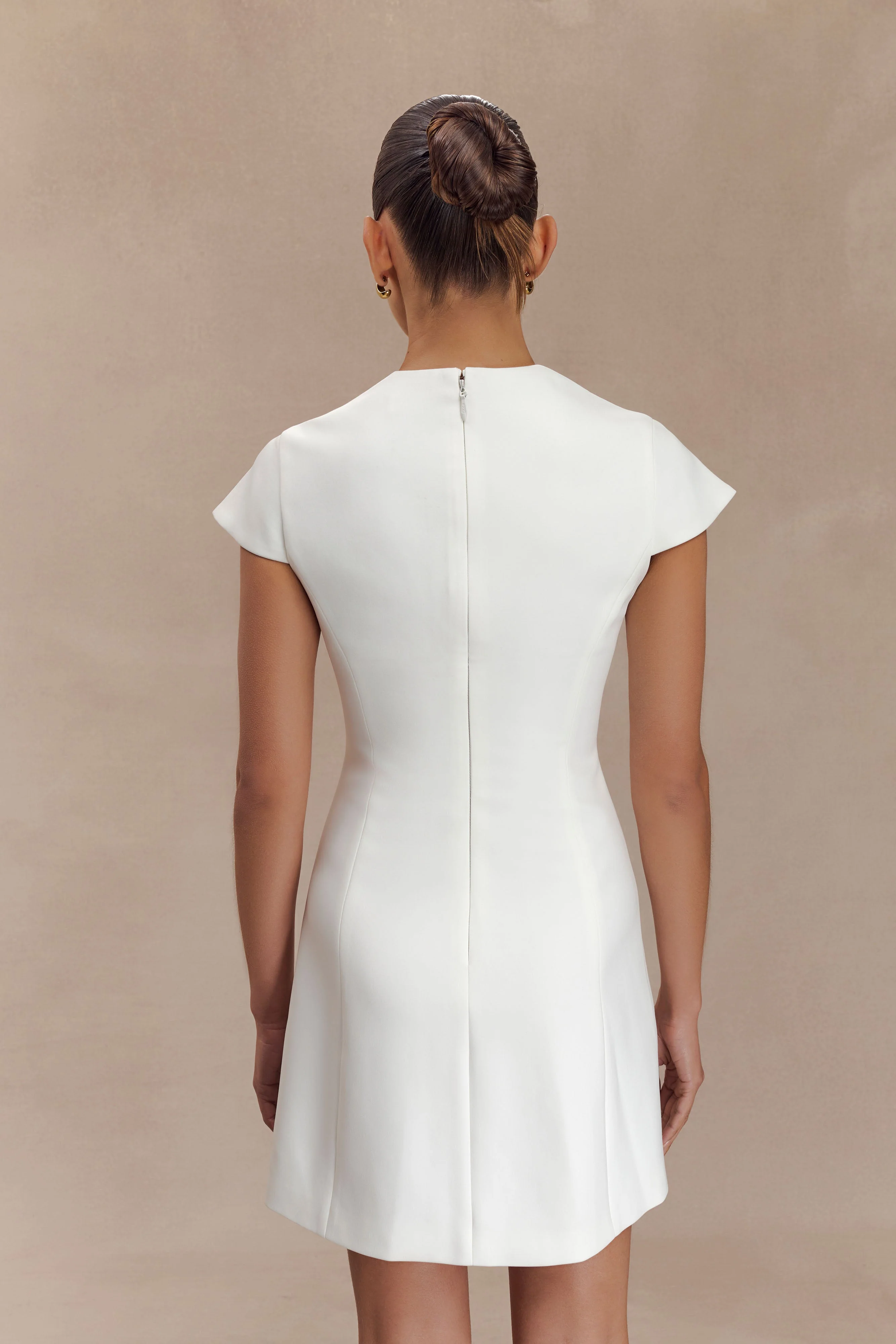 Remi Suiting Mini Dress With Floral Hardware - White