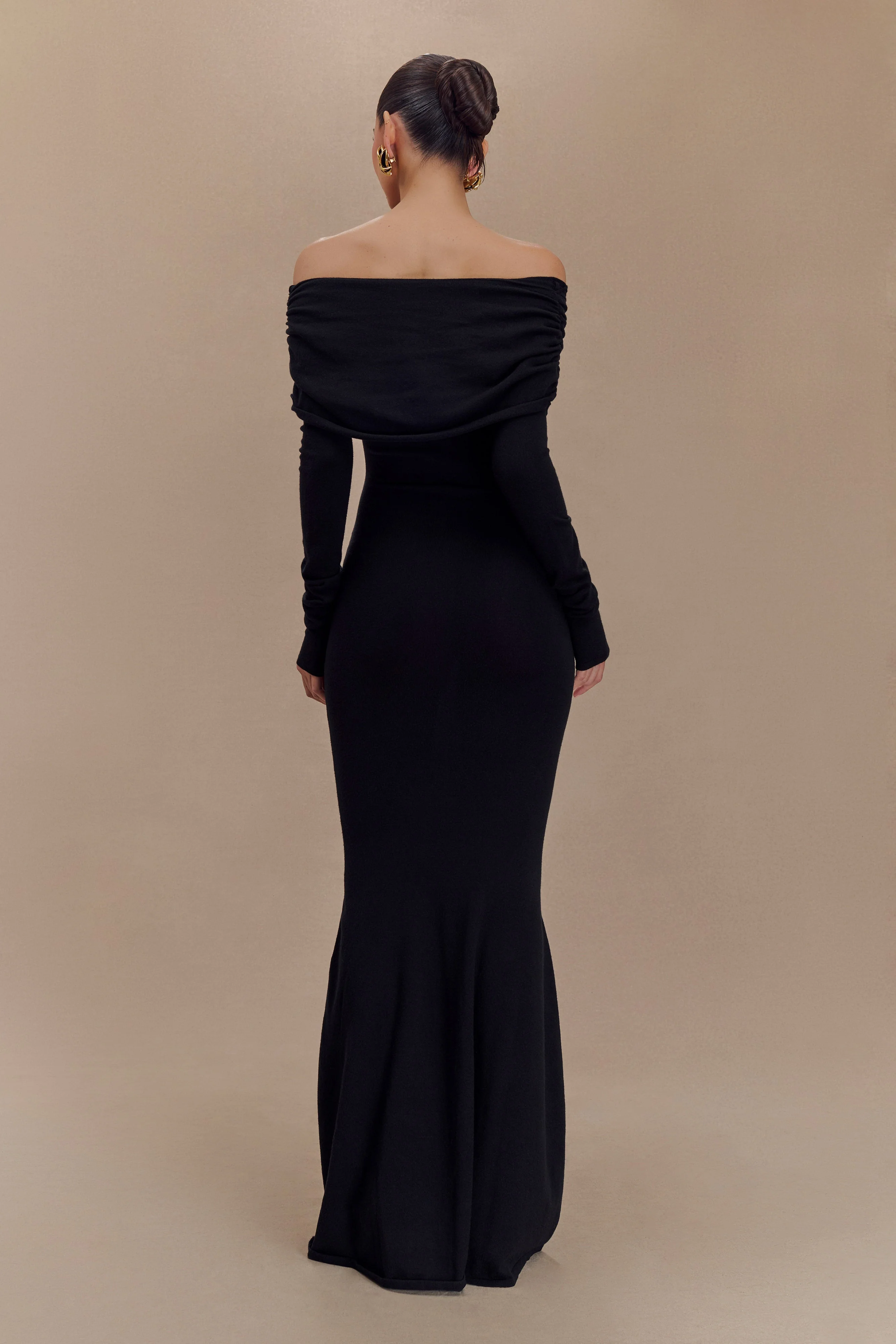 Georgiana Off Shoulder Knit Midi Dress - Black