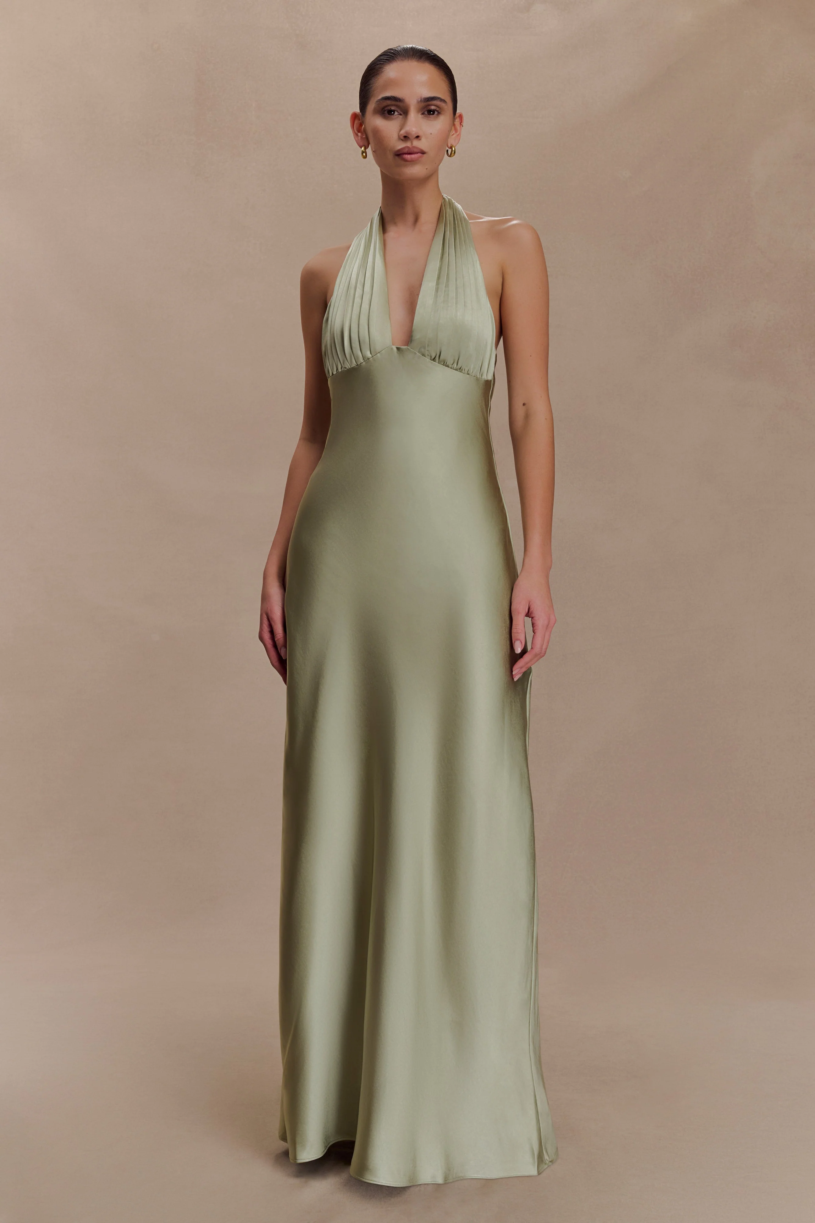 Alice Satin Halter Maxi Dress - Sage
