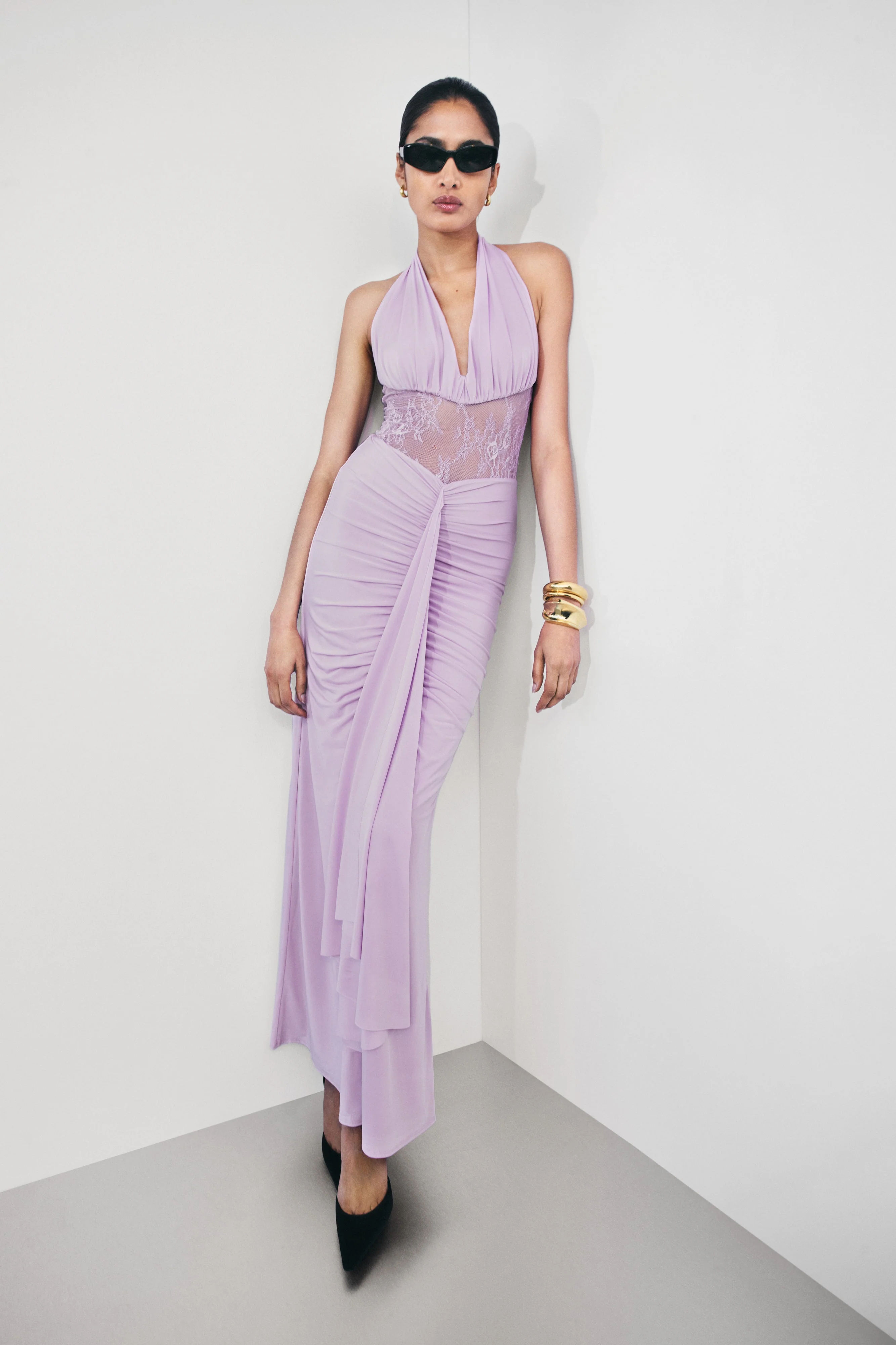 Bonnie Slinky And Lace Maxi Dress - Lilac