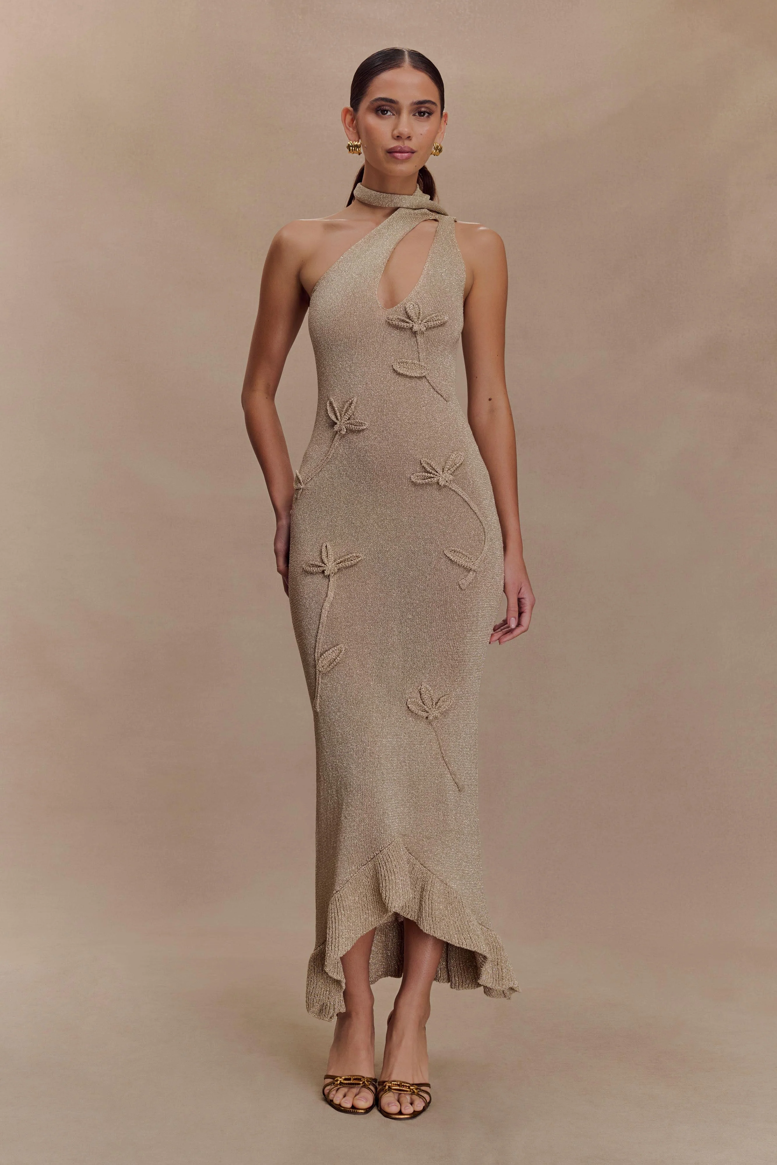 Celestino Floral Metallic Knit Maxi Dress - Gold
