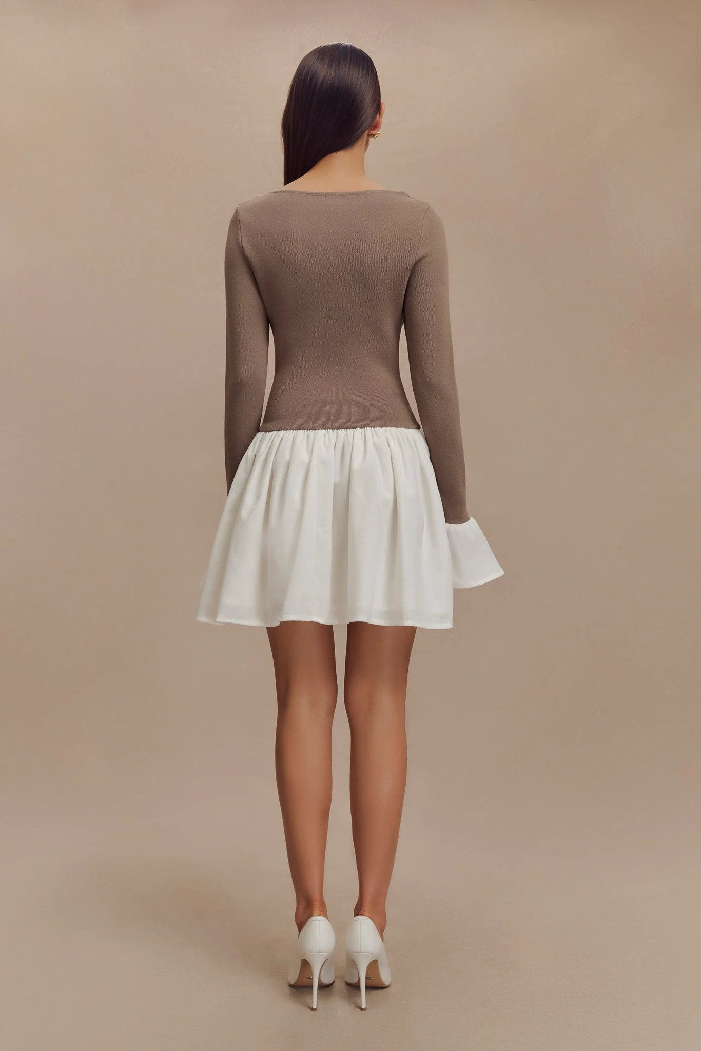 Sansa Knit And Linen Mini Dress - Smoke & Ivory