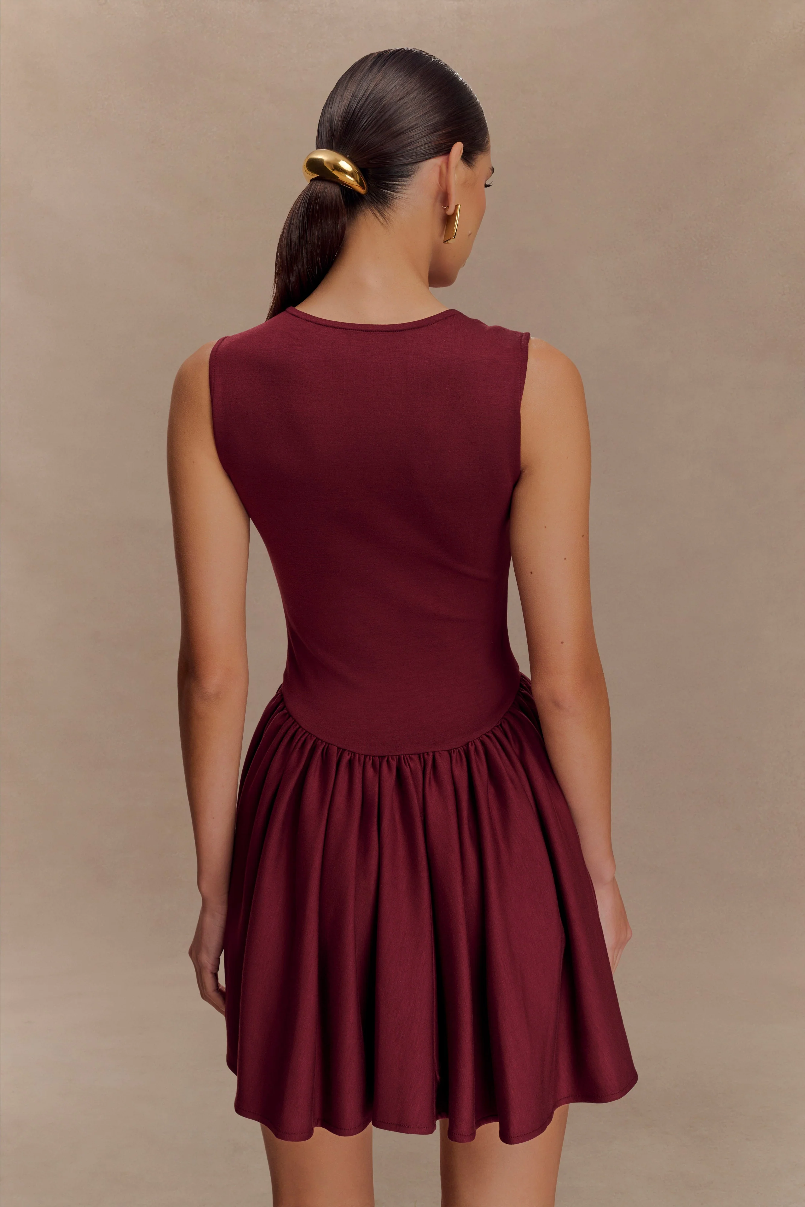 Sharon Scuba Jersey Mini Dress - Wine