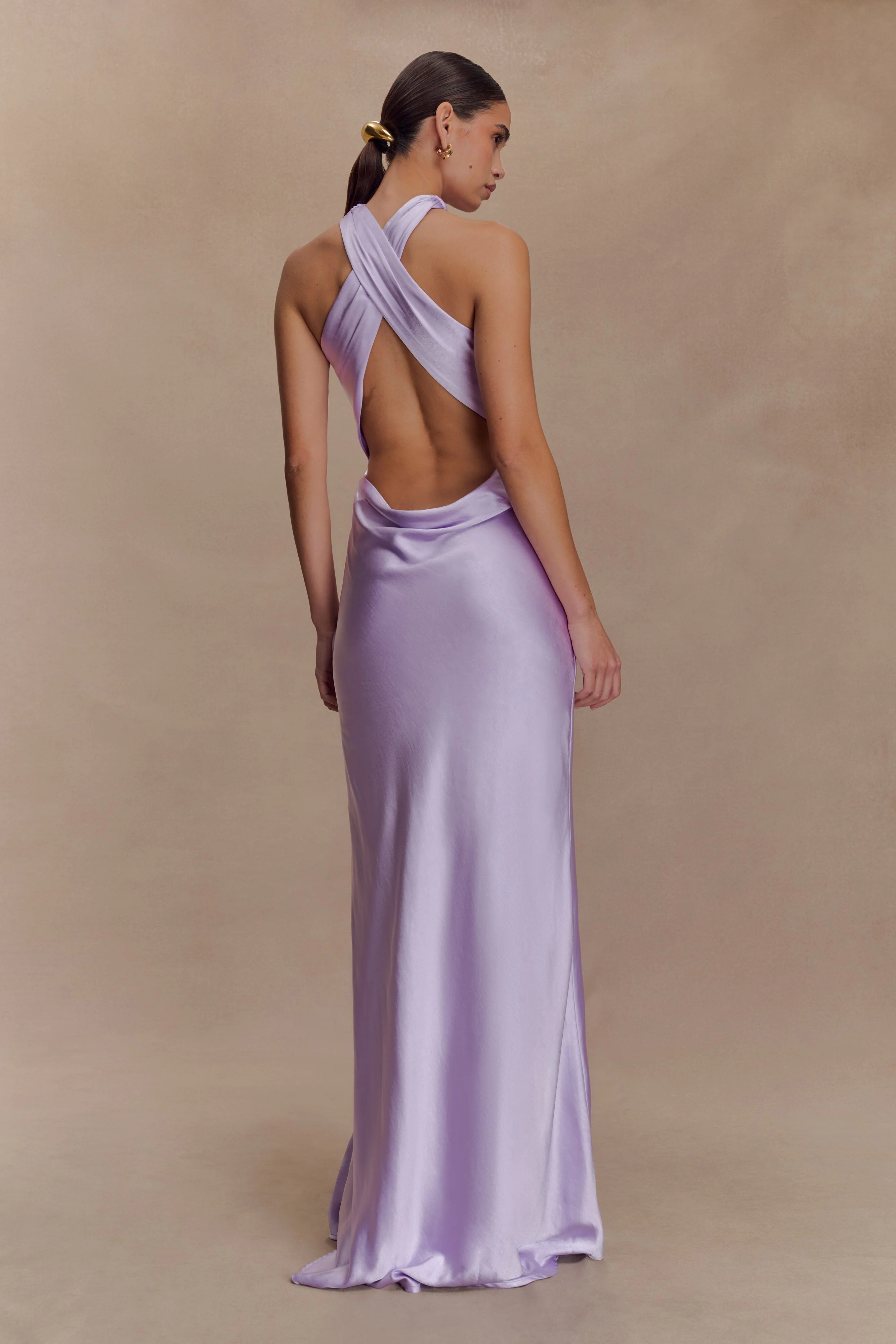 Phyllis Satin Halter Maxi Dress - Lilac