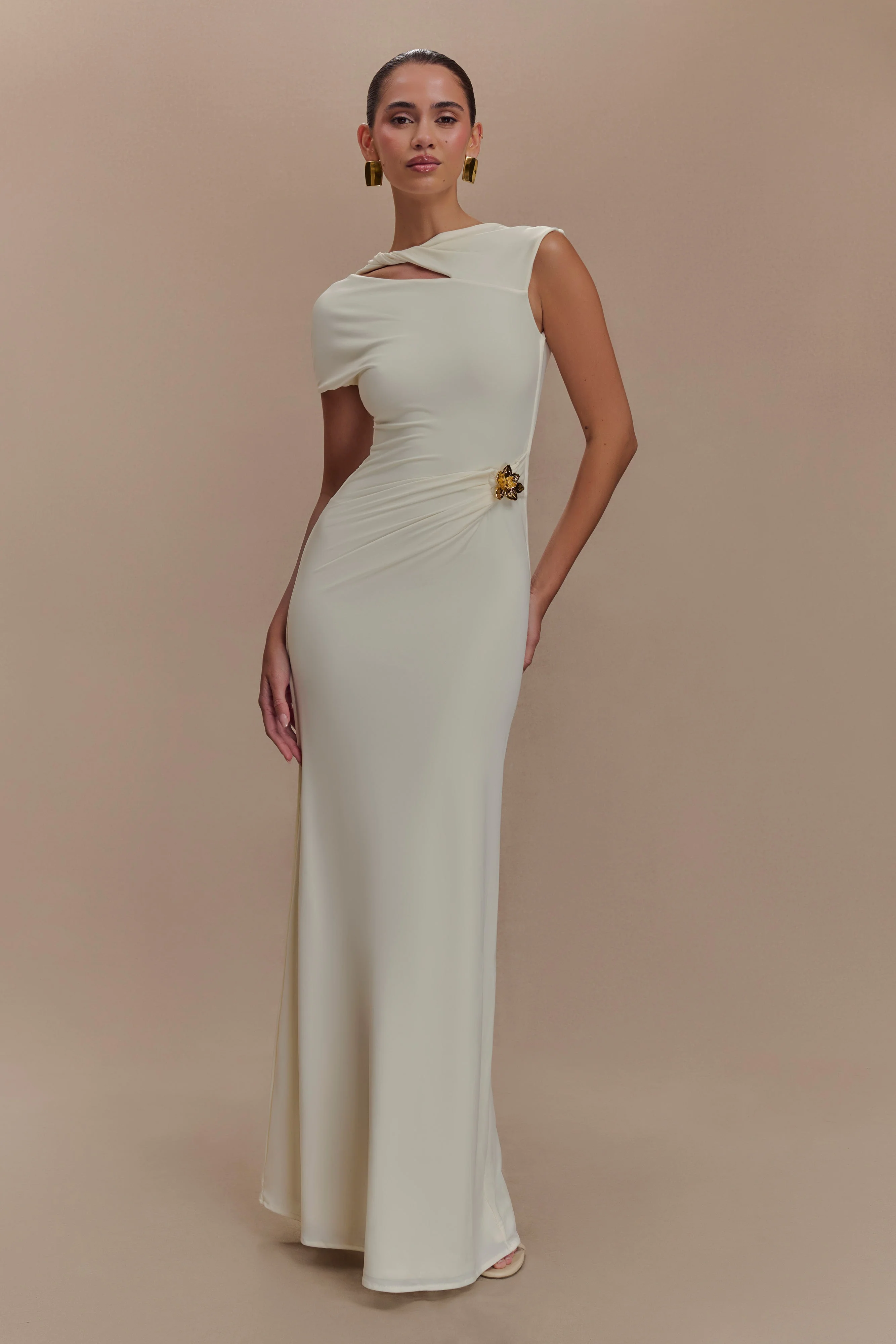 Kaida Slinky Maxi Dress With Hardware - Ivory