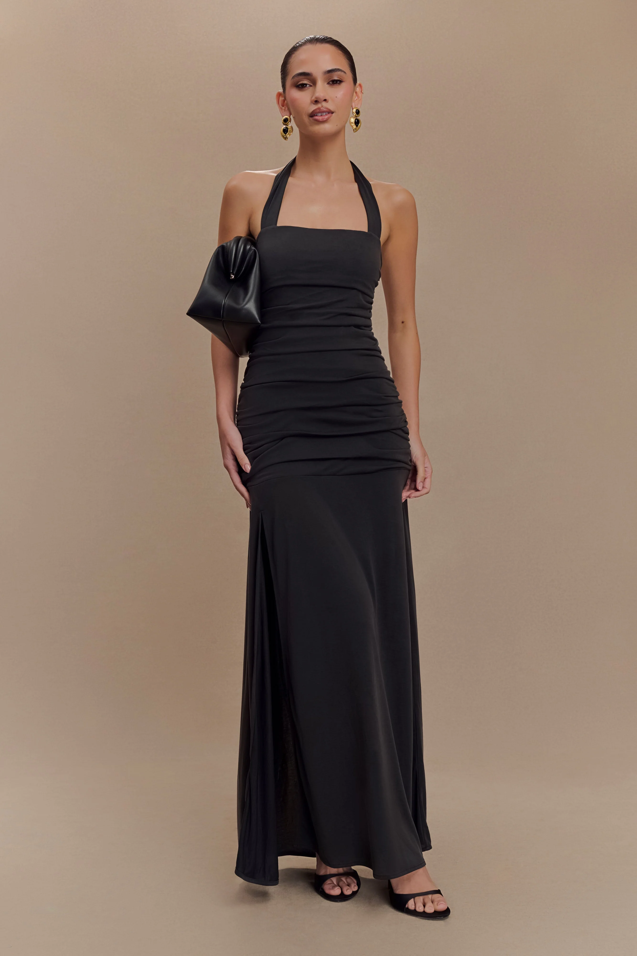 Bentley Peached Jersey Halter Maxi Dress - Black