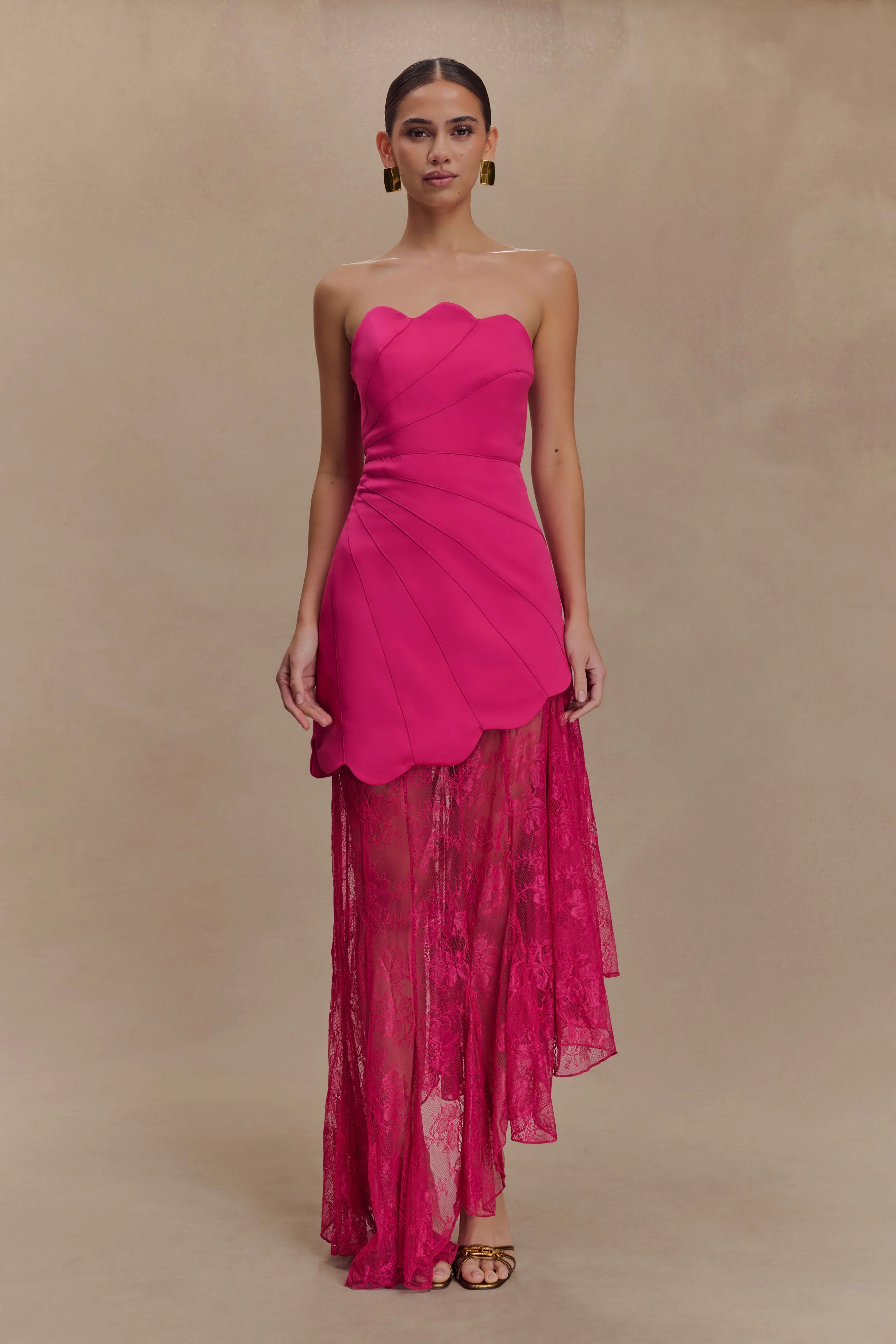 Aleena Satin And Lace Maxi Dress - Dragonfruit