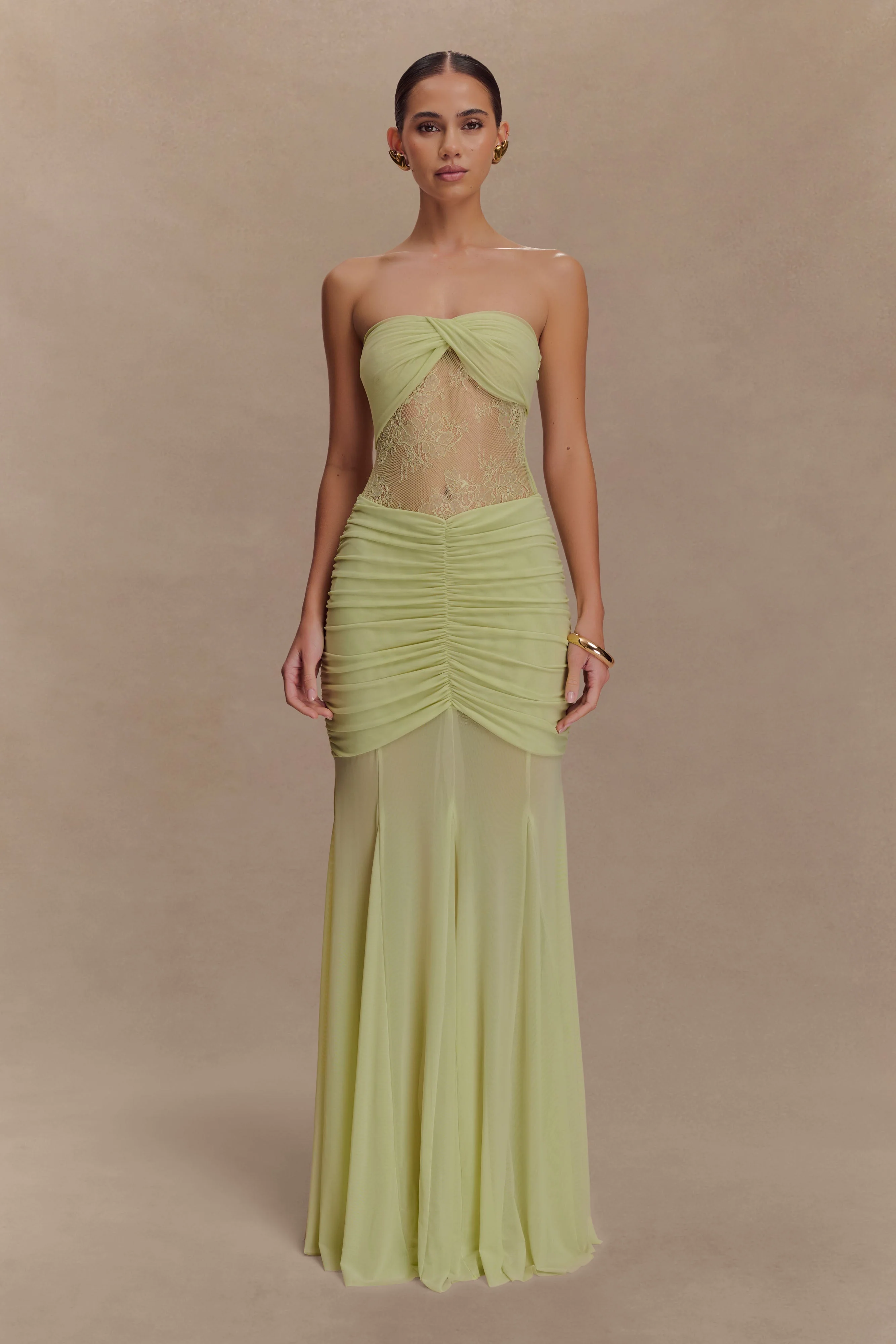 Khadijah Lace And Mesh Maxi Dress - Sage