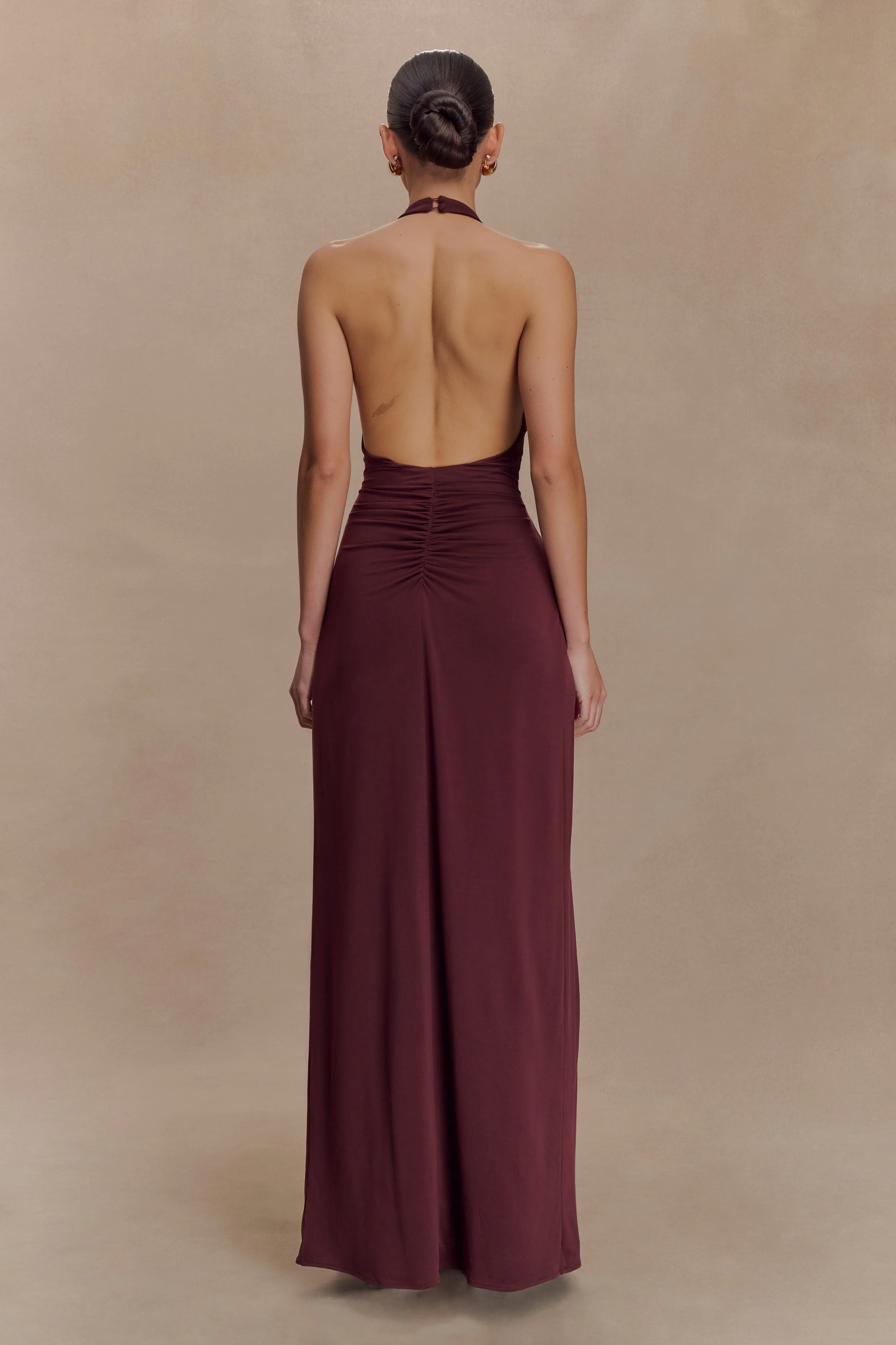 Yelena Ruched Halter Maxi Dress - Mahogany