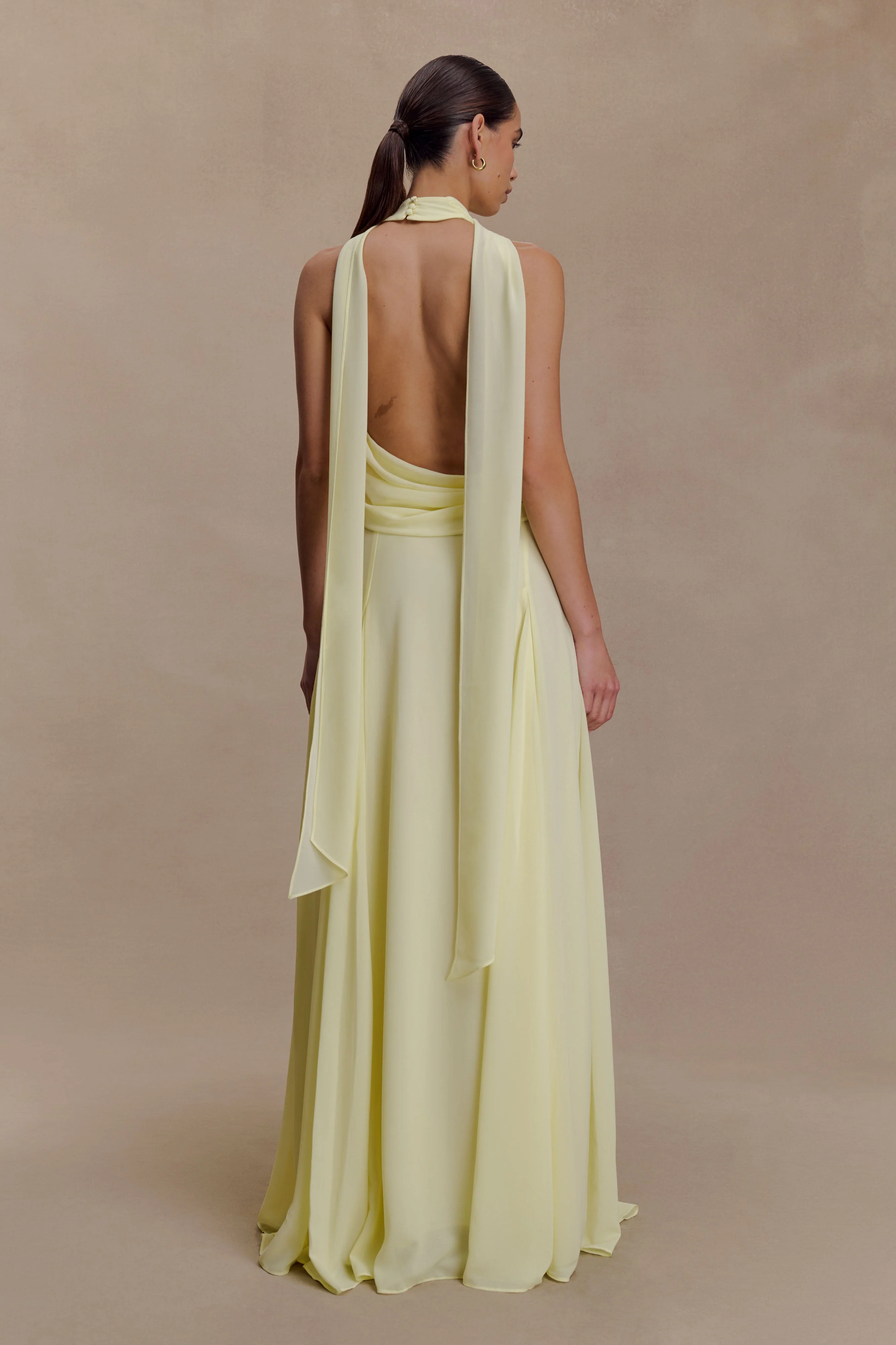 Santal Floral Chiffon Halter Maxi Dress - Lemon