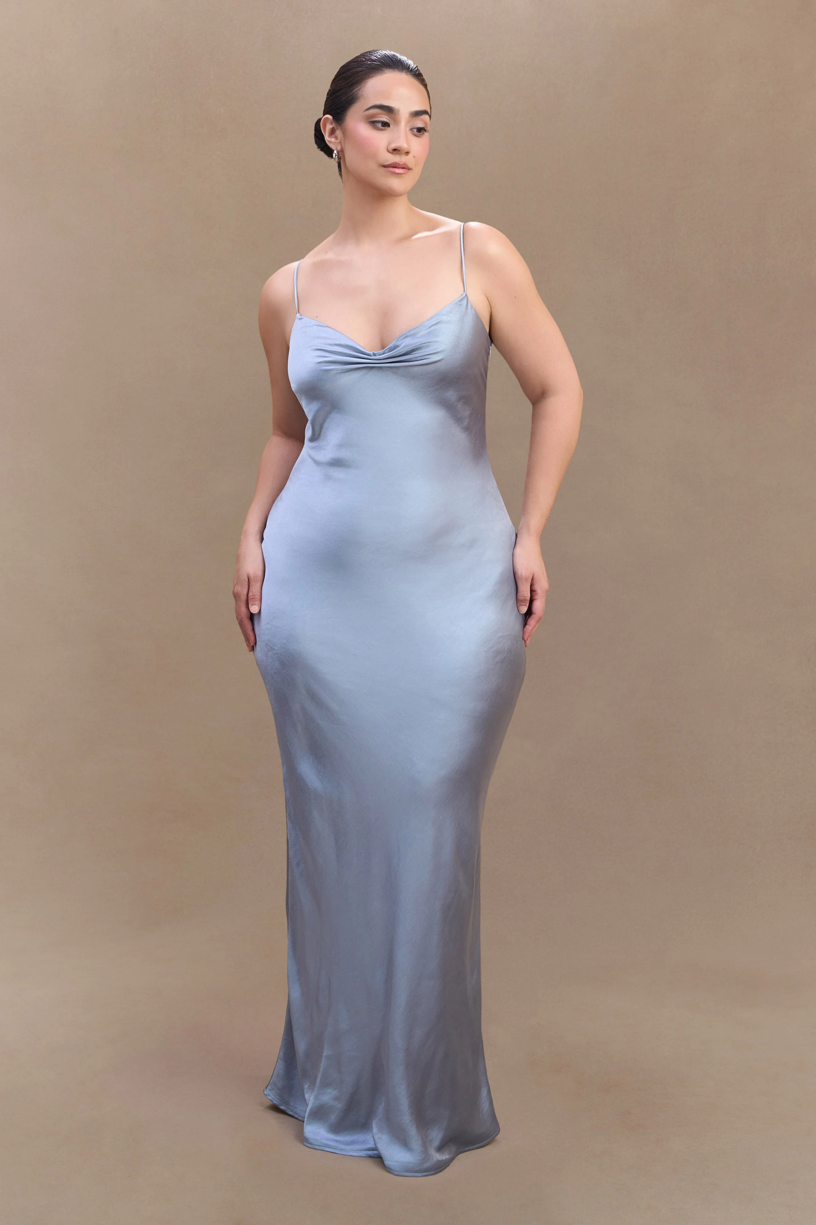 Lilly Sweetheart Satin Maxi Dress - Frosted Blue