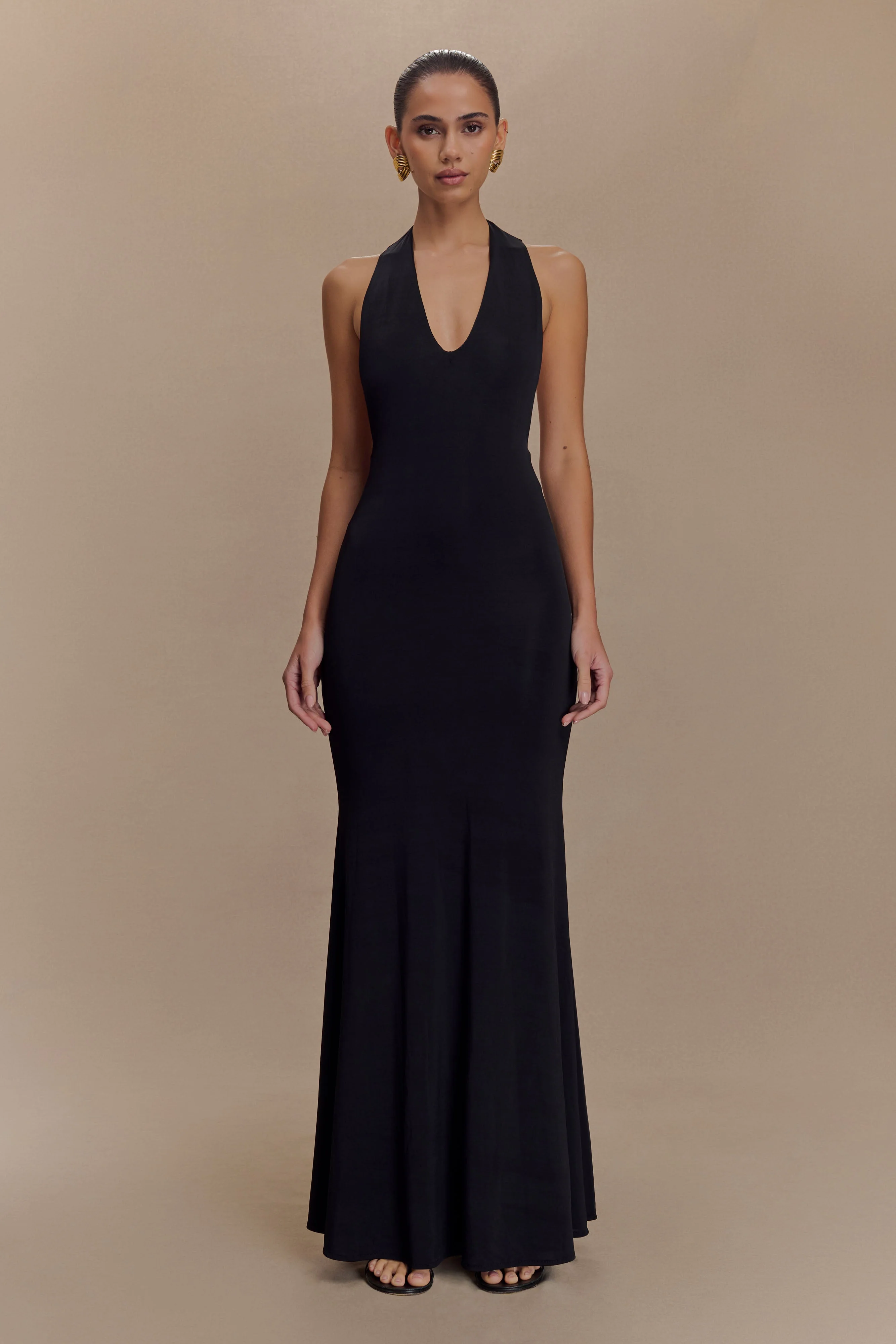 Elke Slinky V Neck Maxi Dress - Black
