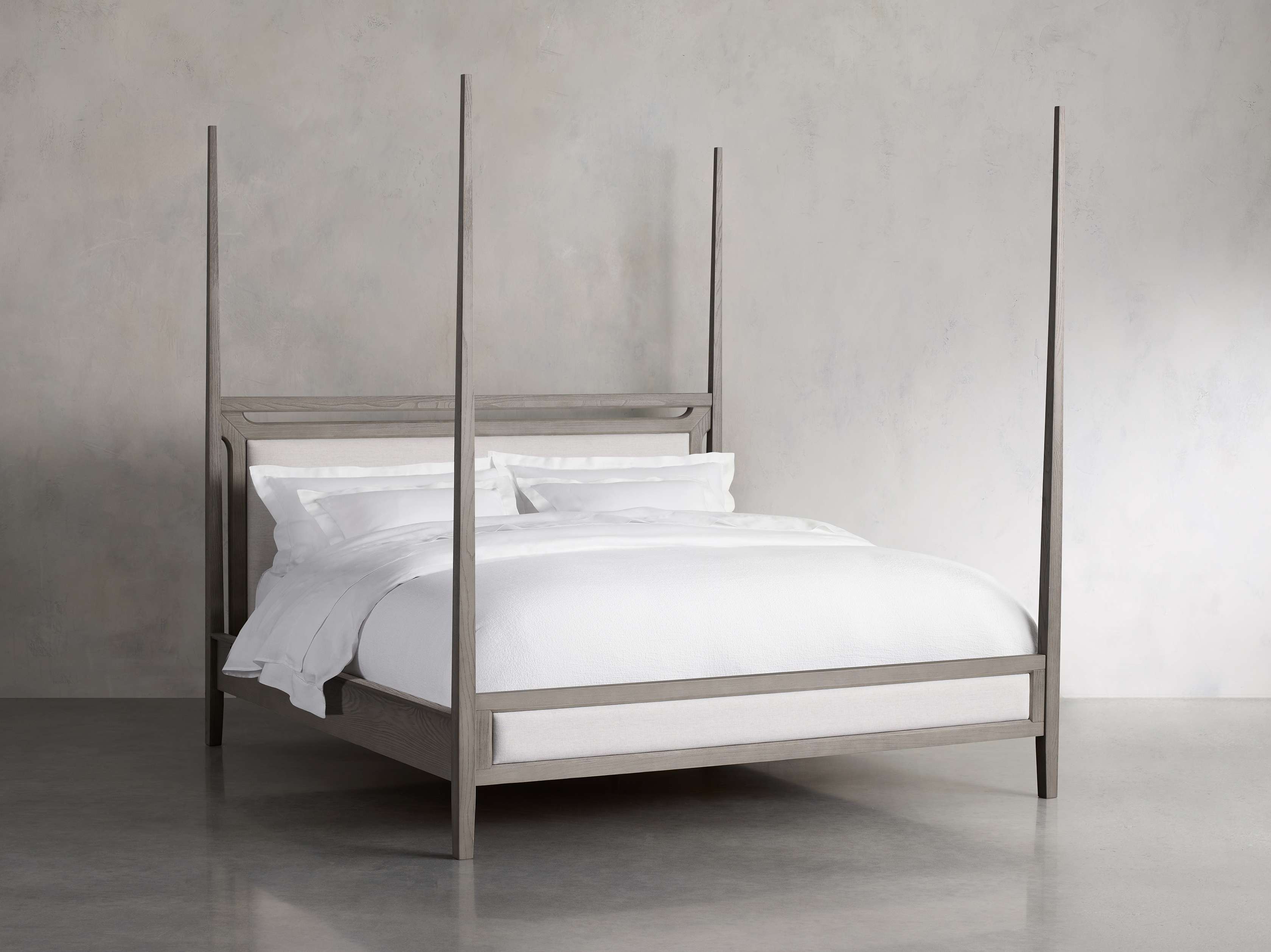Brock Upholstered Poster Bed in Boulder Grey