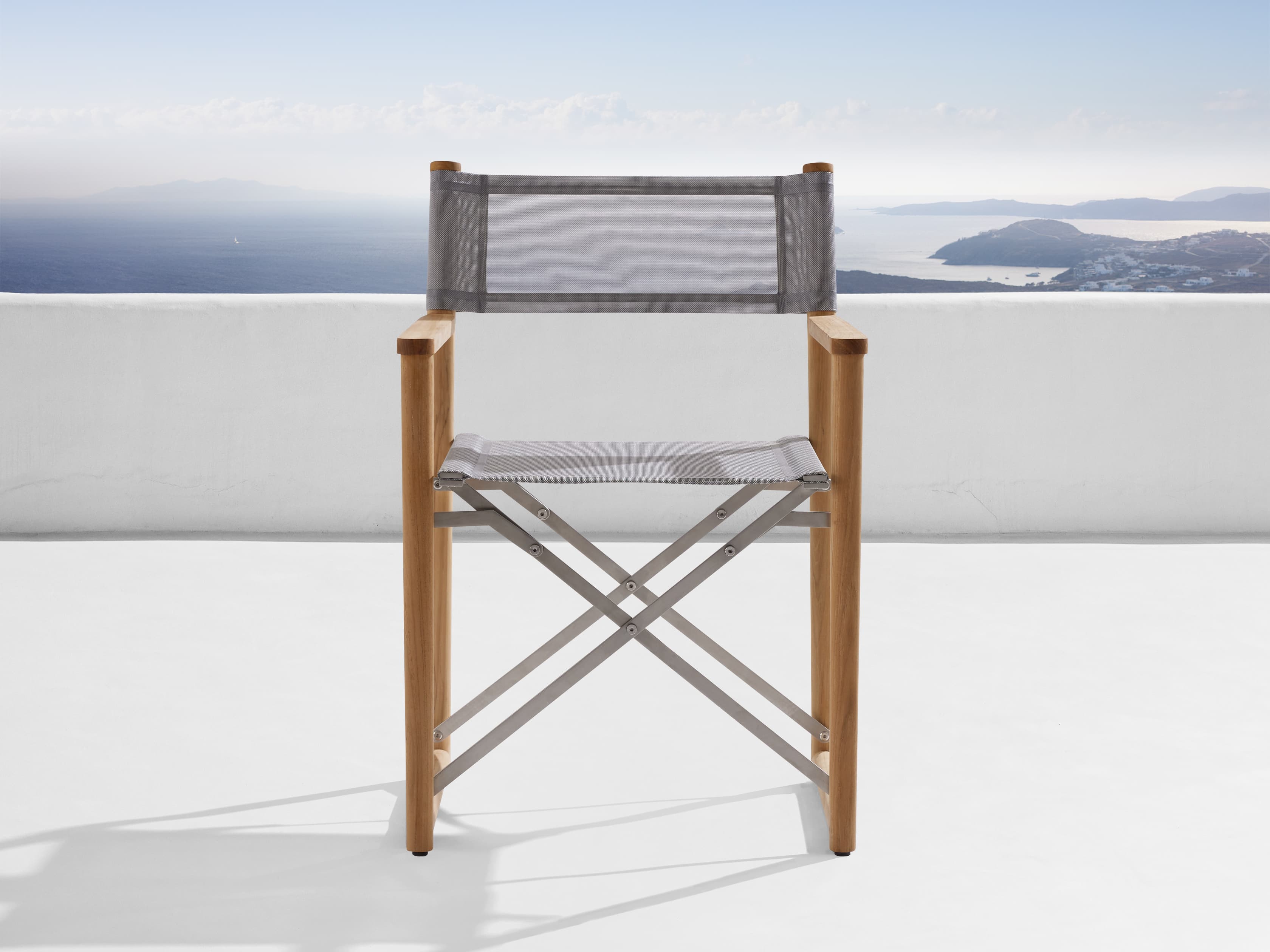 Director's Outdoor Dining Arm Chair in Natural/Grey
