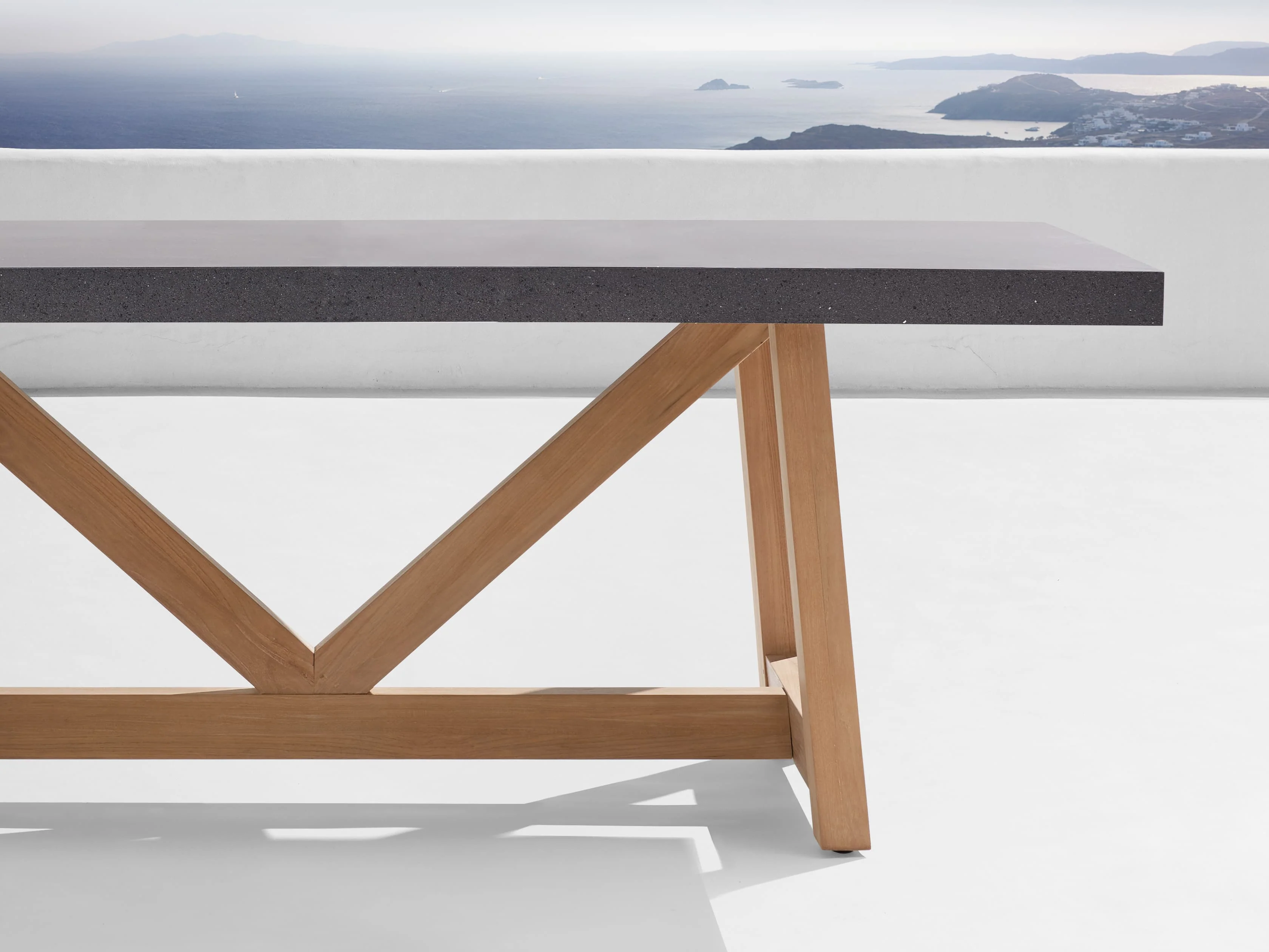 Outdoor Rectangular Dining Table with French Beam Base