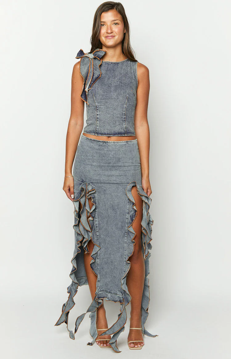 Lioness Rendezvous Faded Denim Top
