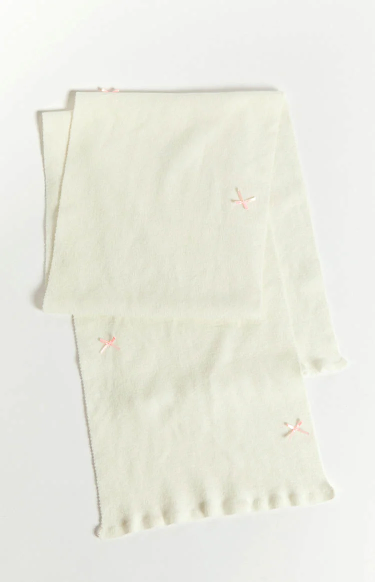 Izzy White Knitted Bow Scarf (FREE over $150)