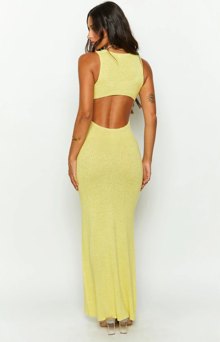 Lottie Yellow Knit Maxi Dress