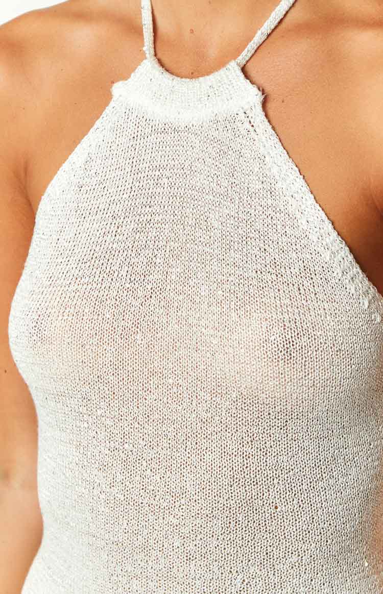 Andraya White Sequin Knit Maxi Dress