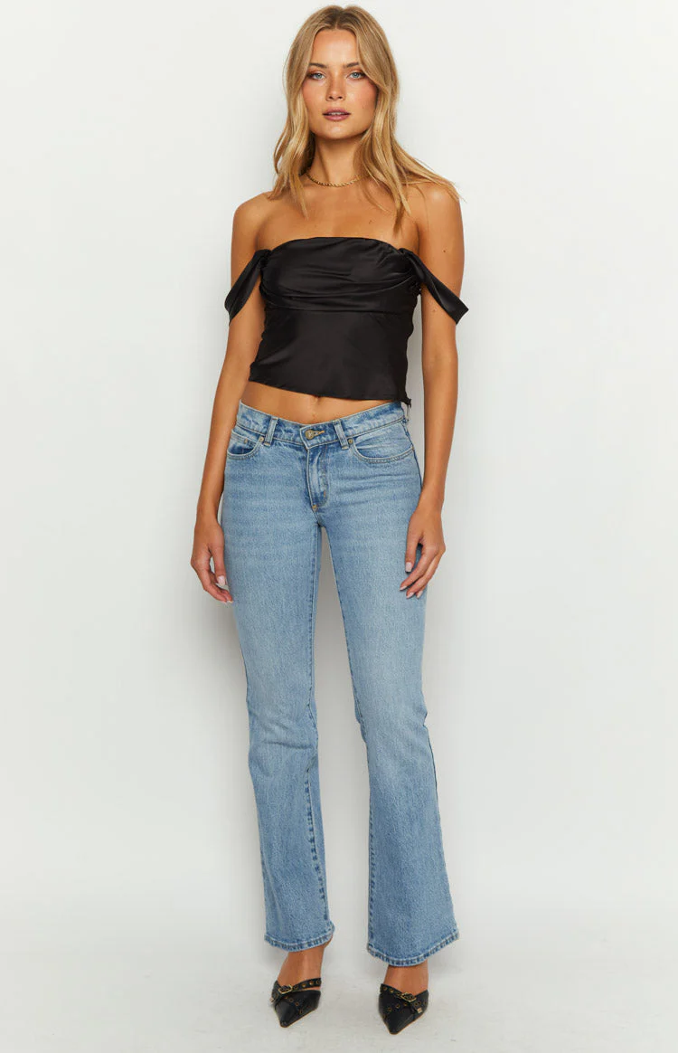 Marella Black Satin Off Shoulder Top