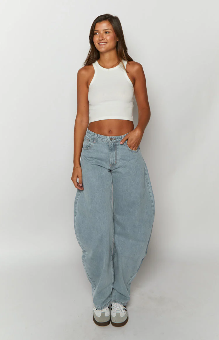 Lioness Washed Blue Denim Horseshoe Jeans
