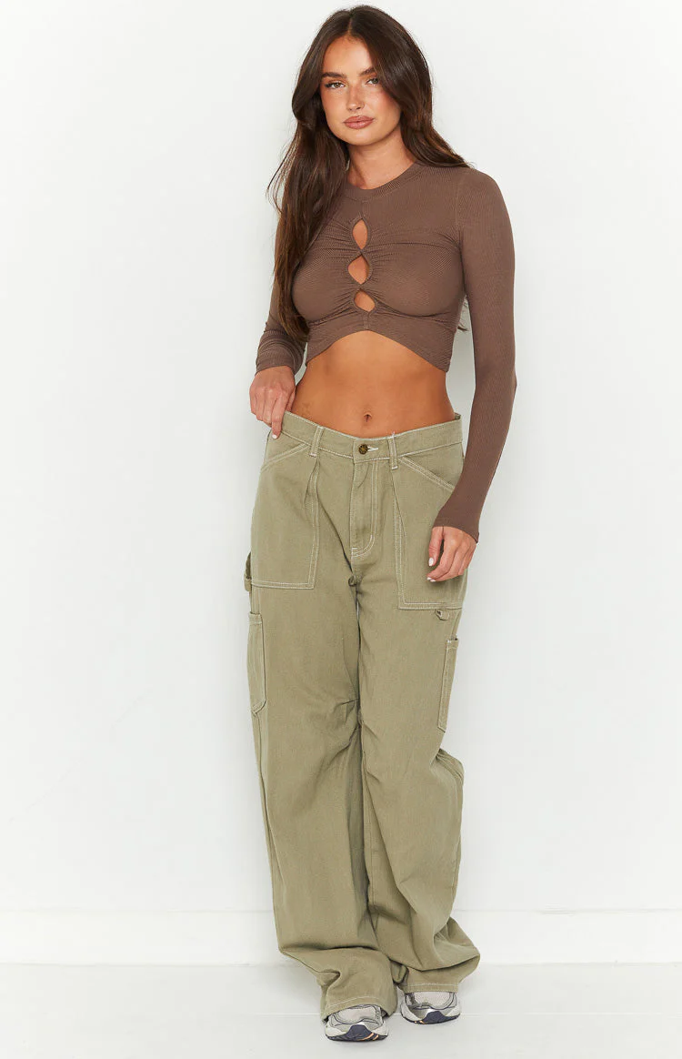 Camie Mocha Long Sleeve Rib Top