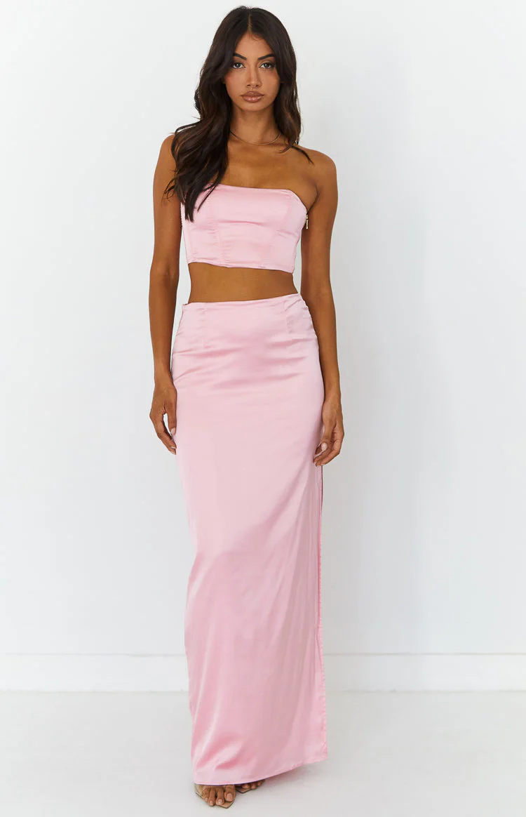 Mckenzie Pink Satin Maxi Skirt