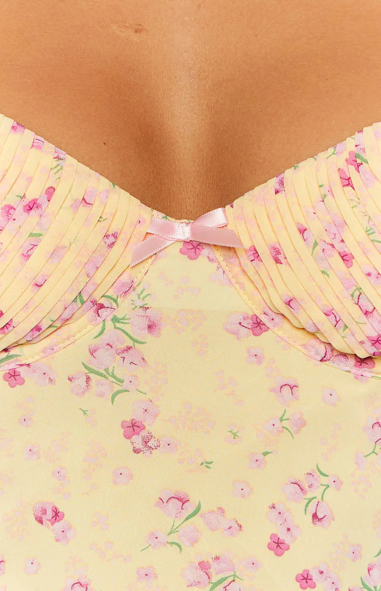 Nandita Yellow Floral Pleated Crop Top