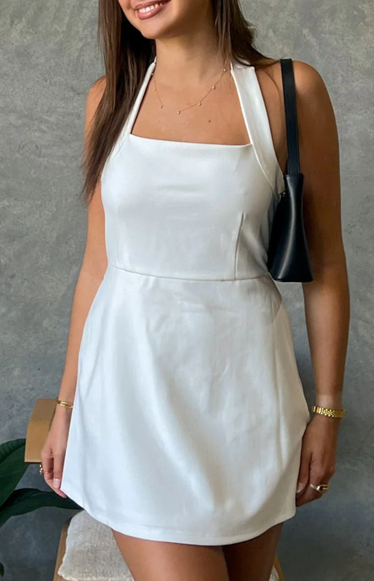 Hayley White Halter Mini Dress