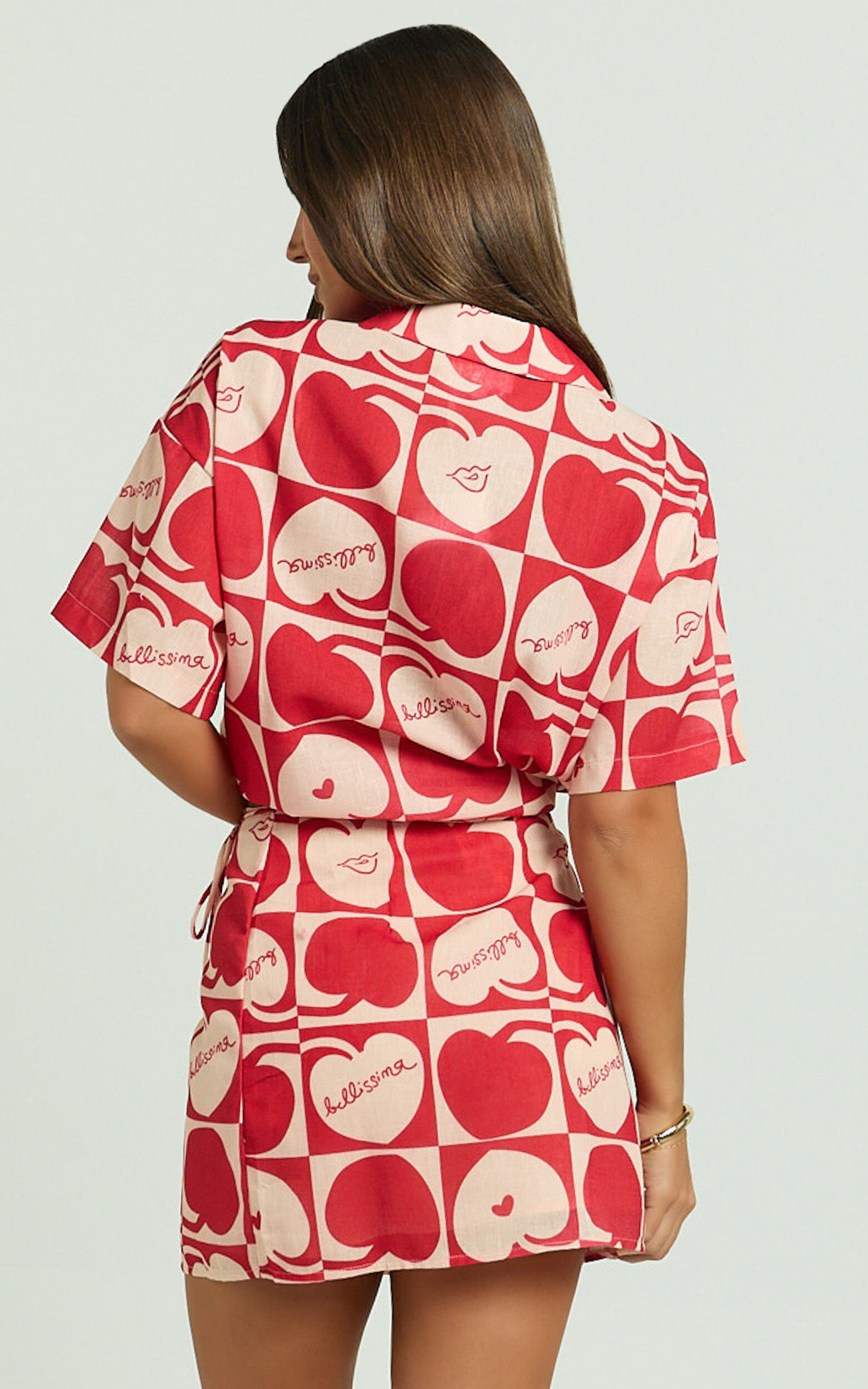 Vangie Mini Skirt - Linen Look A Line Skirt in Red/Pink