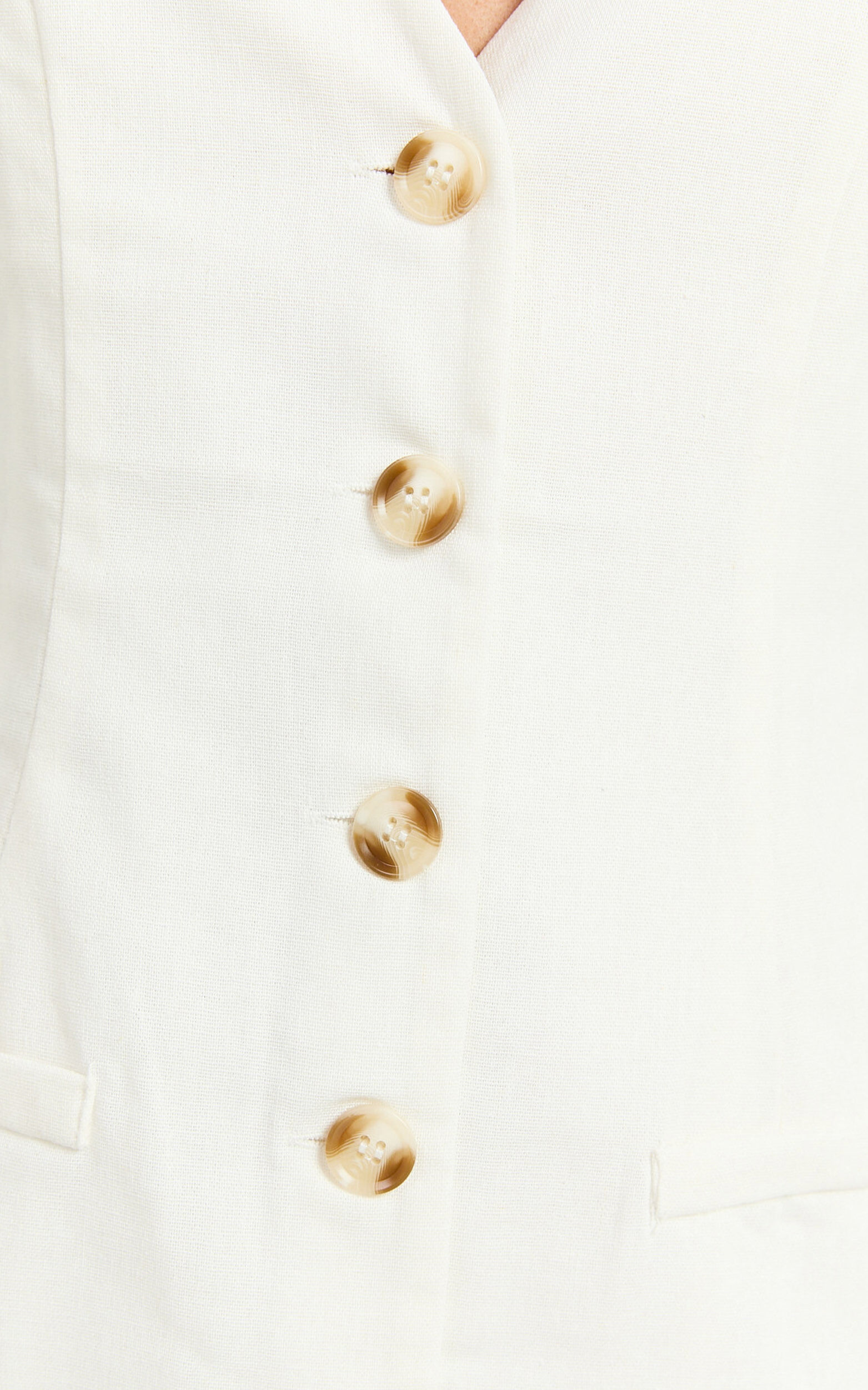 Kyla Mini Dress - V Neck Button Up Linen Vest Dress in Off White