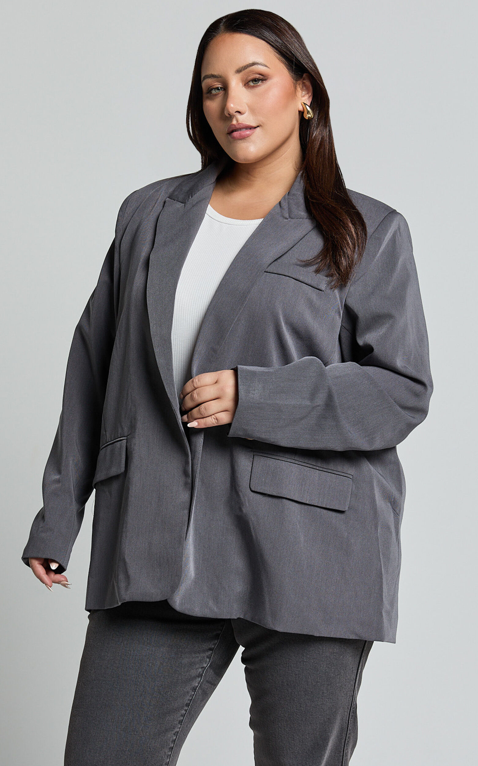 Caralina Blazer - Oversized Single Breasted Blazer in Charcoal