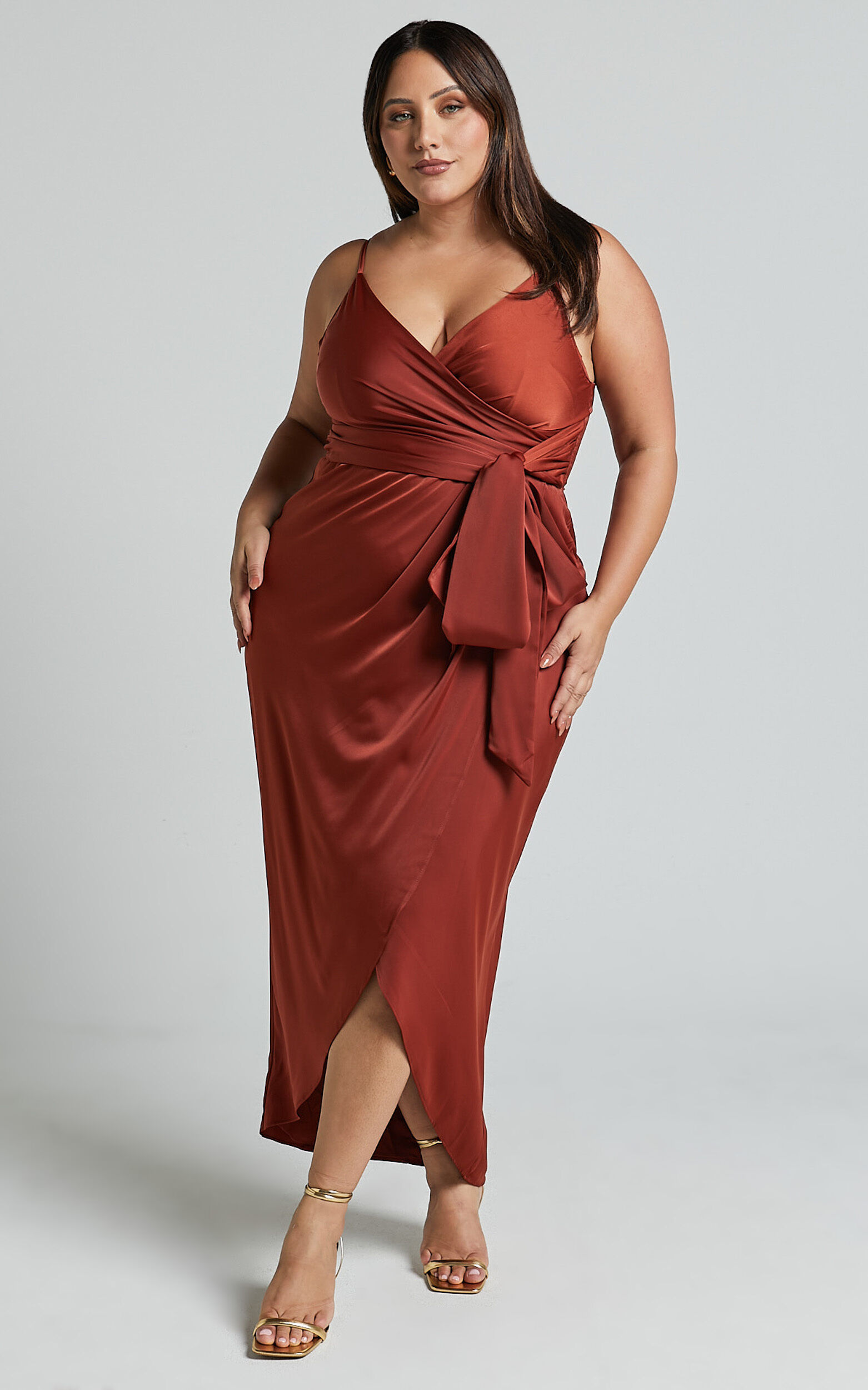 How Will I Know Midi Dress - Wrap Waist Tie Tulip Hem Dress in Copper