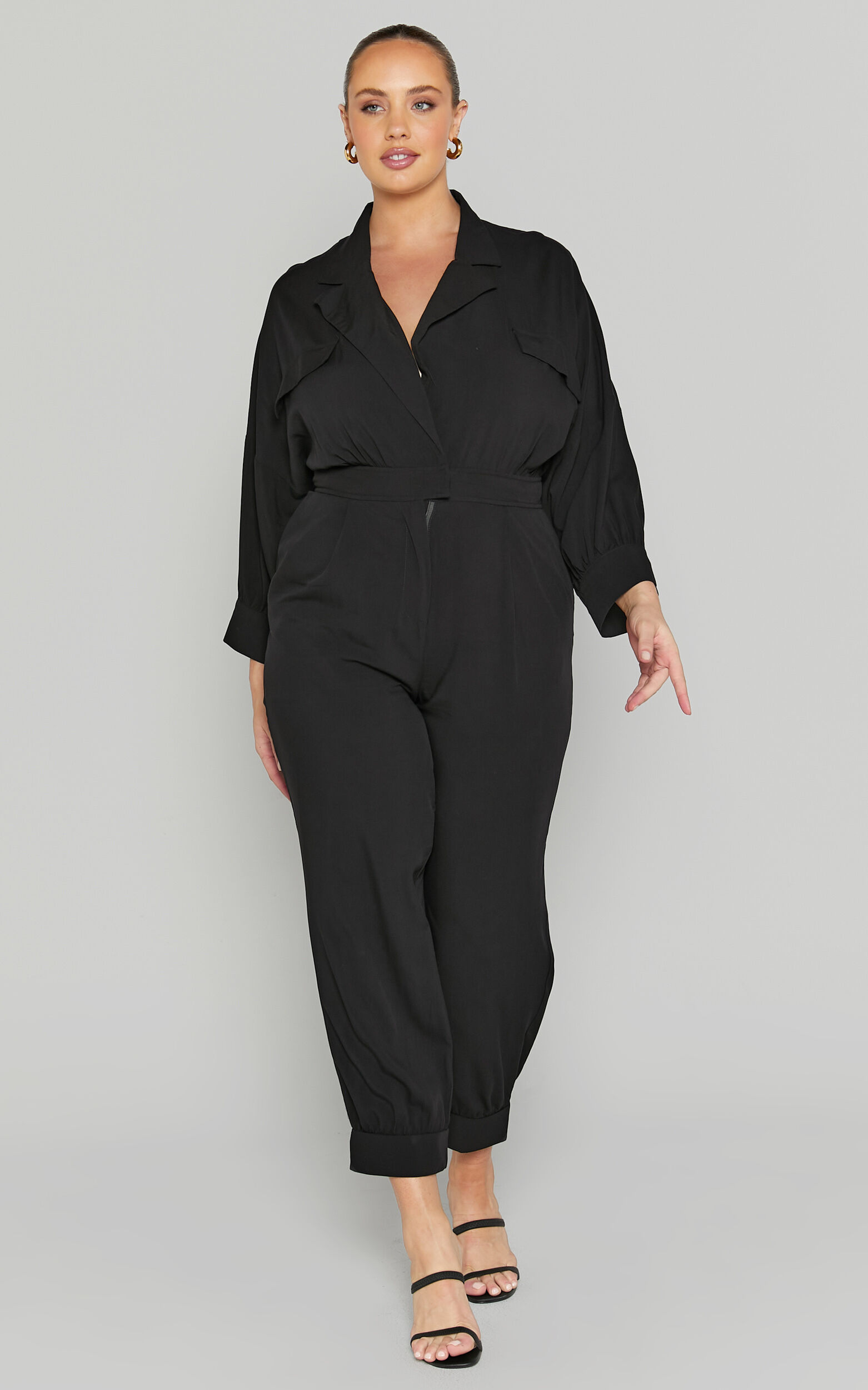 Ayelin Jumpsuit - Linen Relaxed 3/4 Sleeve Jumpsuit in Black
