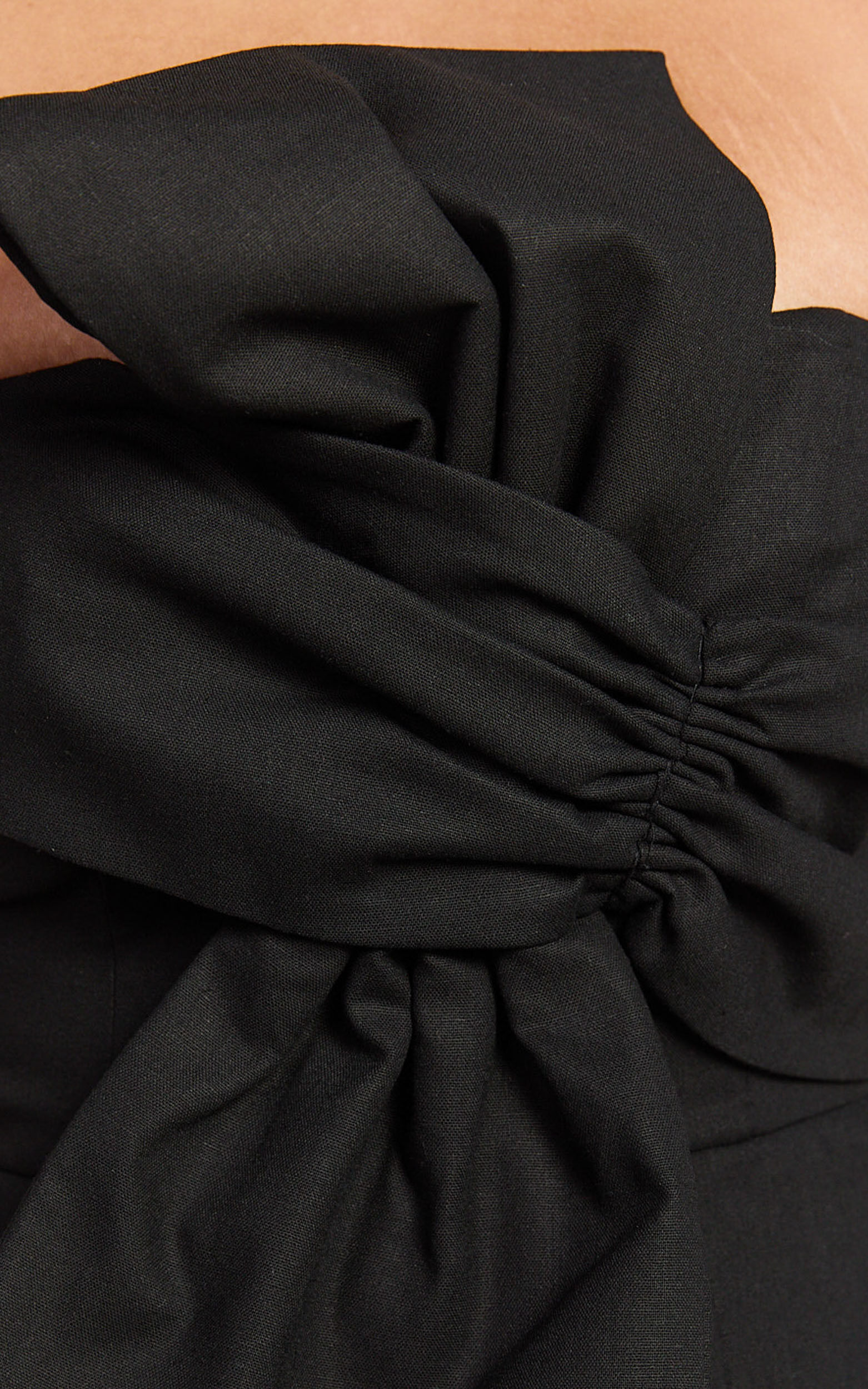 Chika Mini Dress - Linen Strapless Front Bow Dress in Black