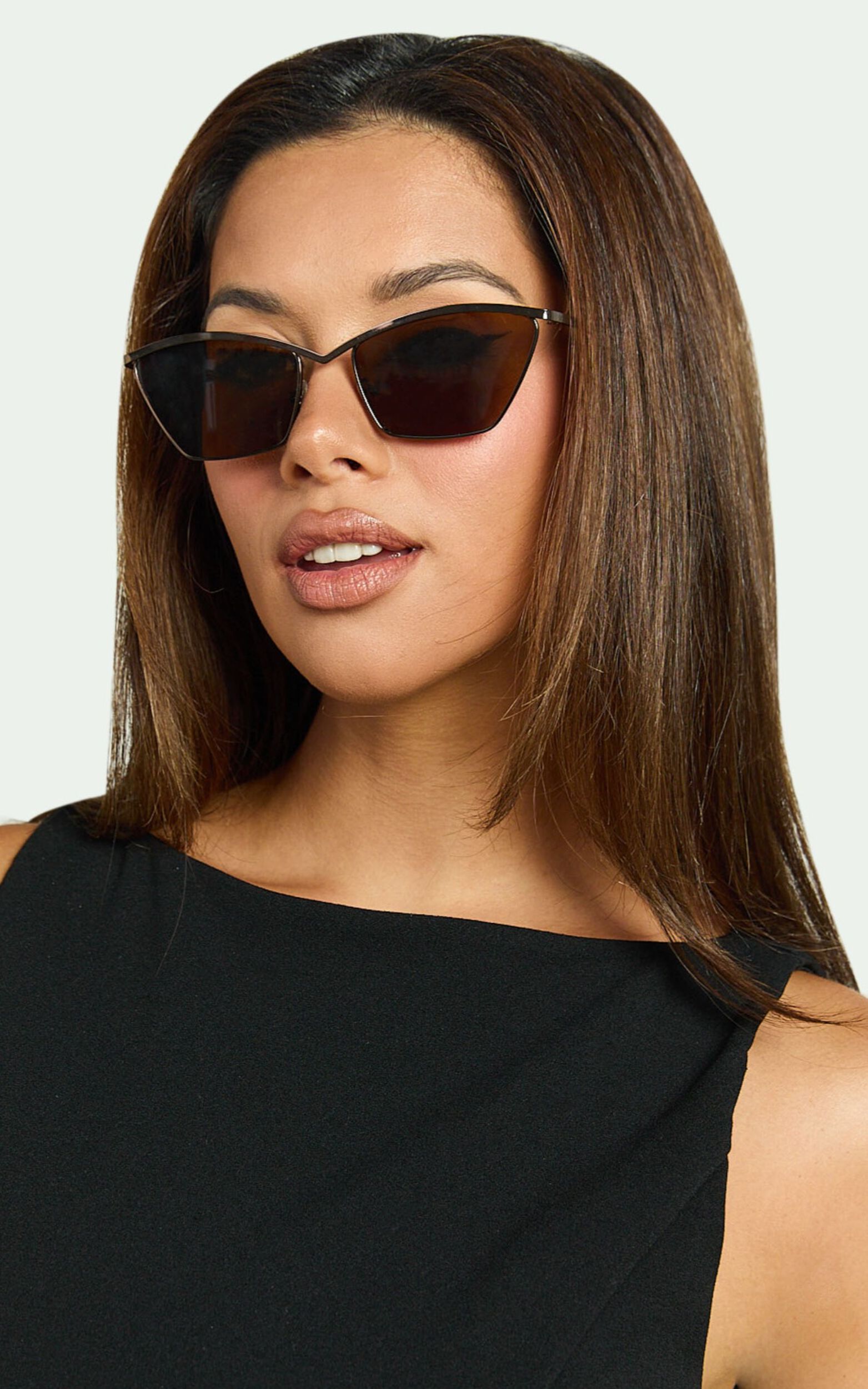 Alodia Sunglasses - Cat Eye Thin Rim Sunglasses in Brown