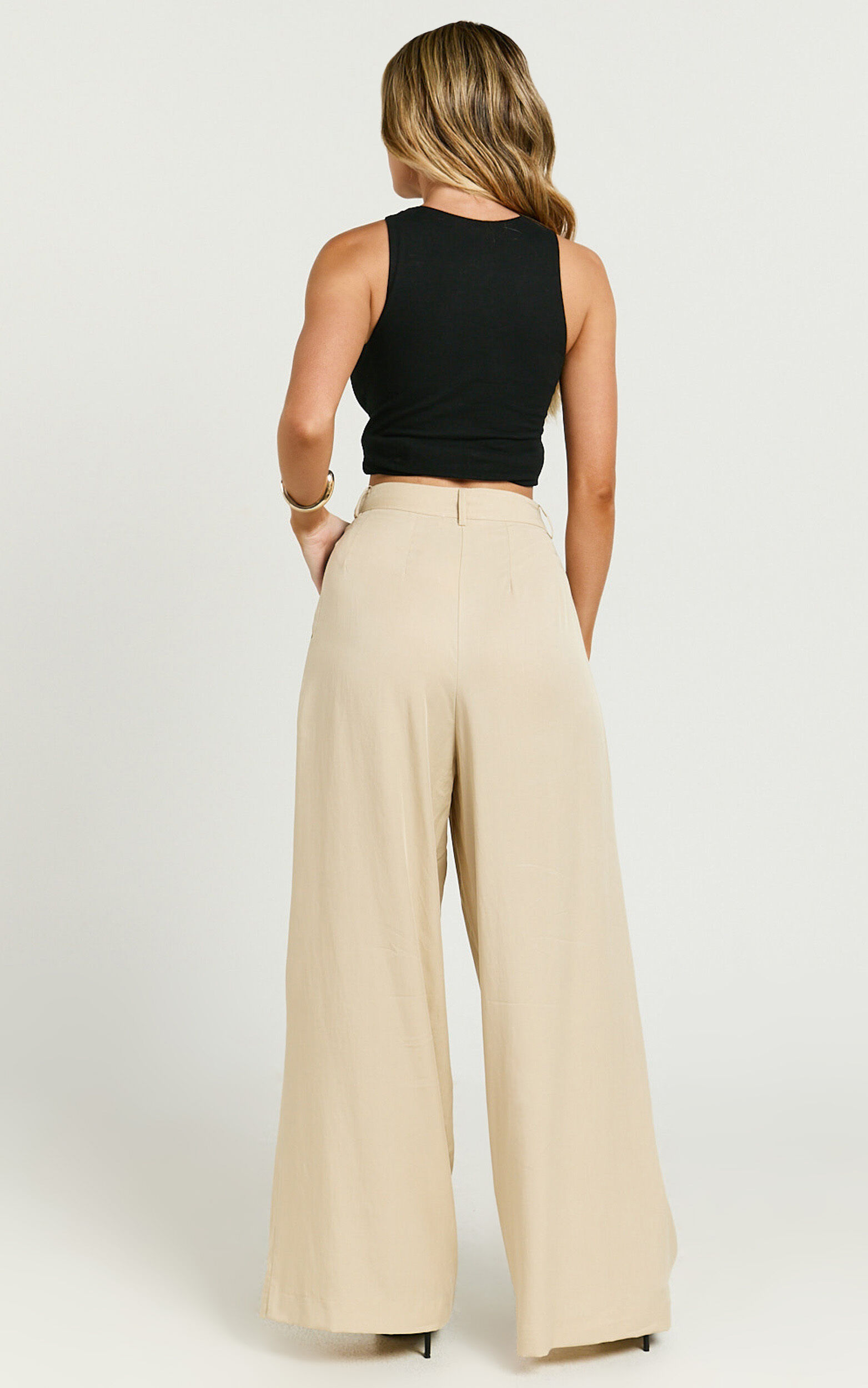 Clarke Pants - High Waist Wide Leg Pants in Stone