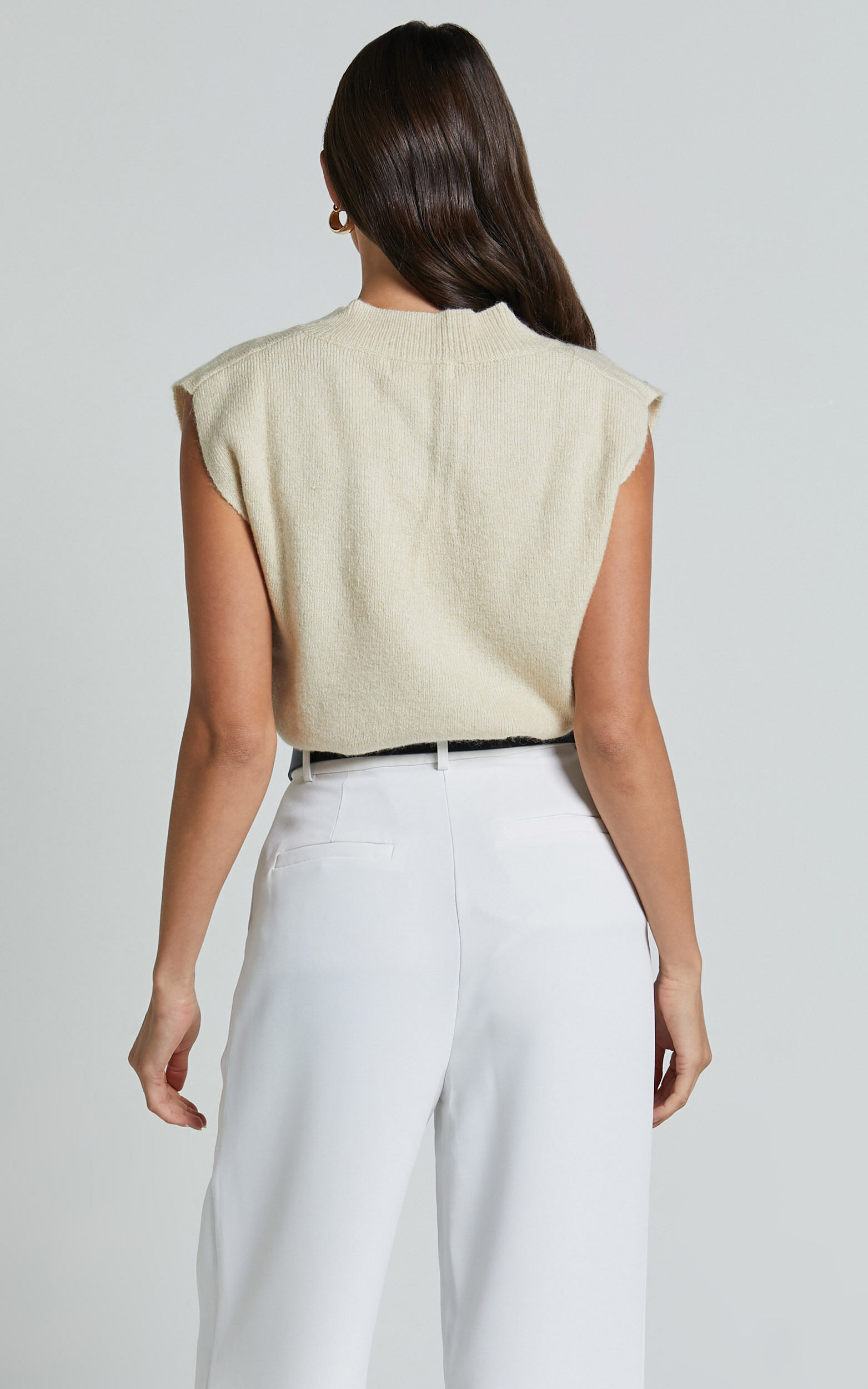Chenelle Top - Sleeveless Knit Sweater Vest in Stone