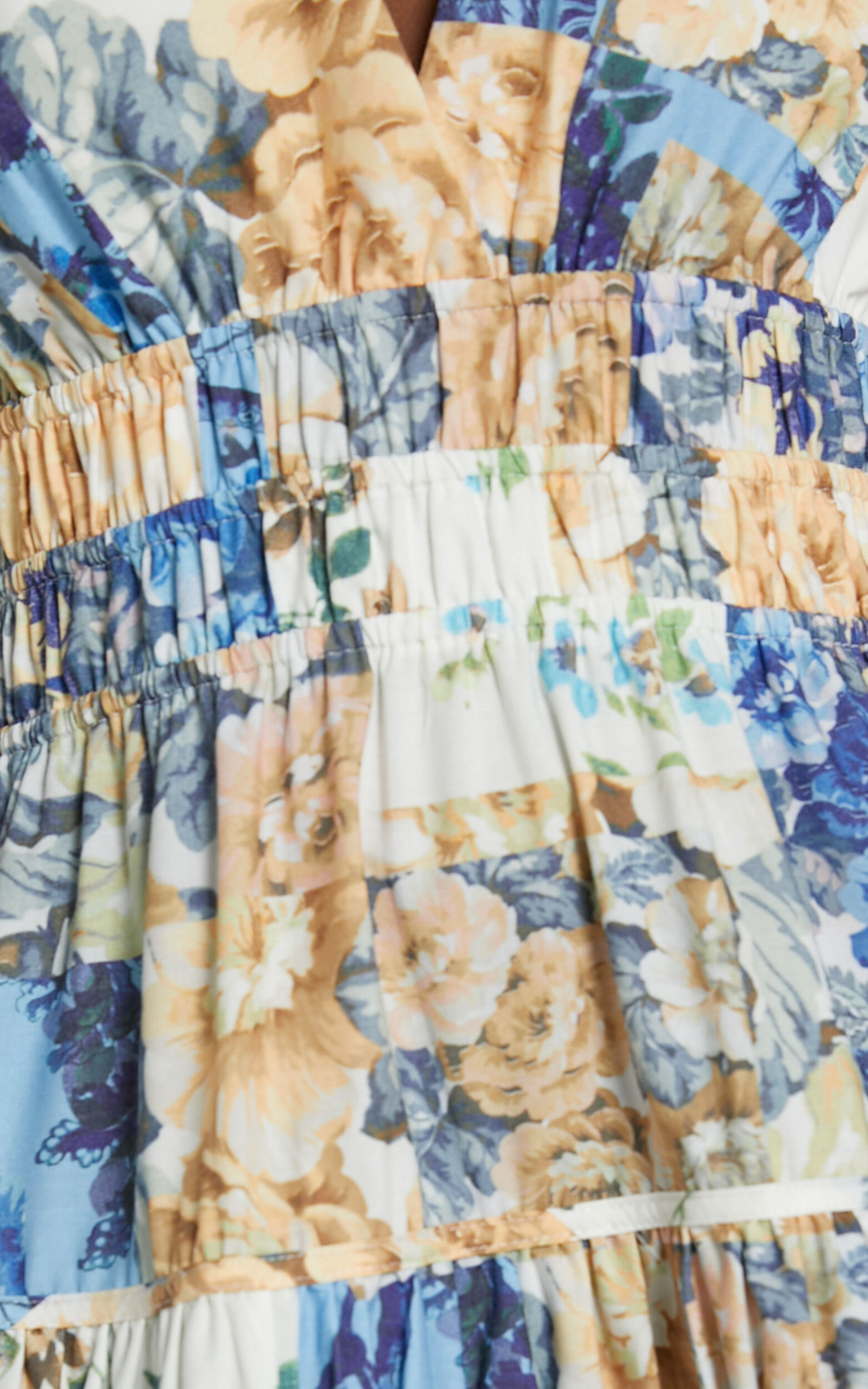 Emily Midi Dress - Plunge Tiered Midi in Patchwork Floral