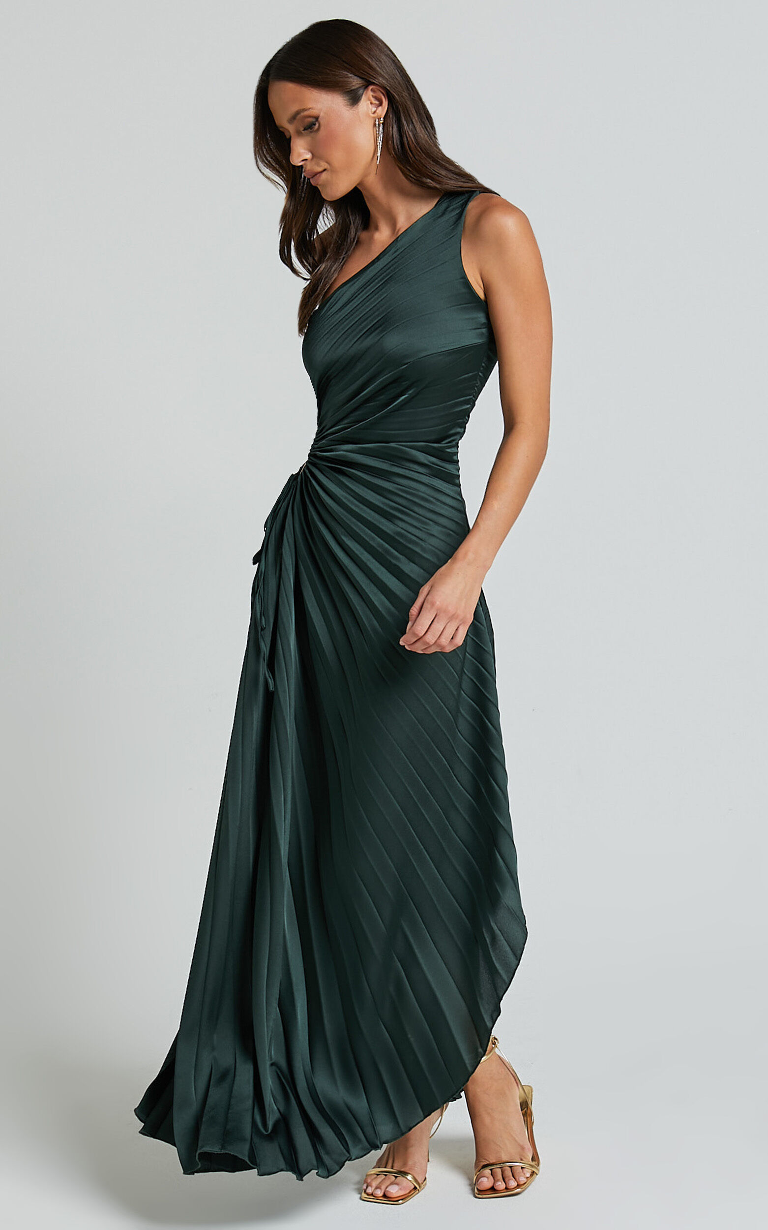 Kitsune Maxi Dress - One Shoulder Cut Out Dress in Emerald Green